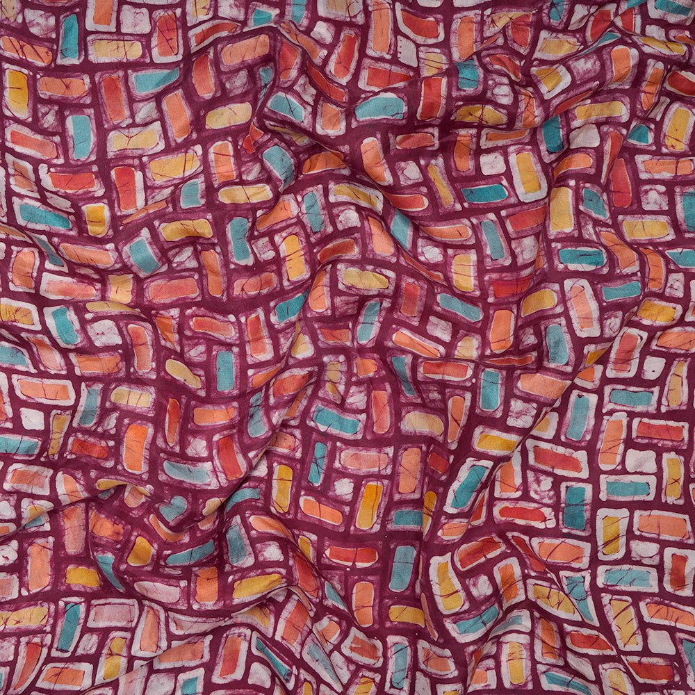 (Pre-Cut 3.25 Mtr) Multi Color Handcrafted Batik Printed Silk Fabric