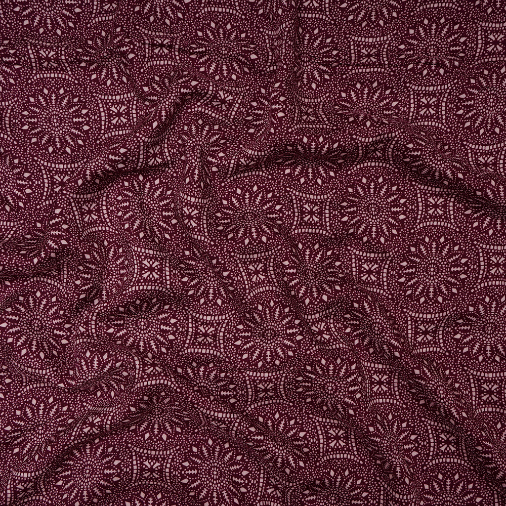 (Pre-Cut 2.45 Mtr) Maroon Color Printed Rayon Fabric