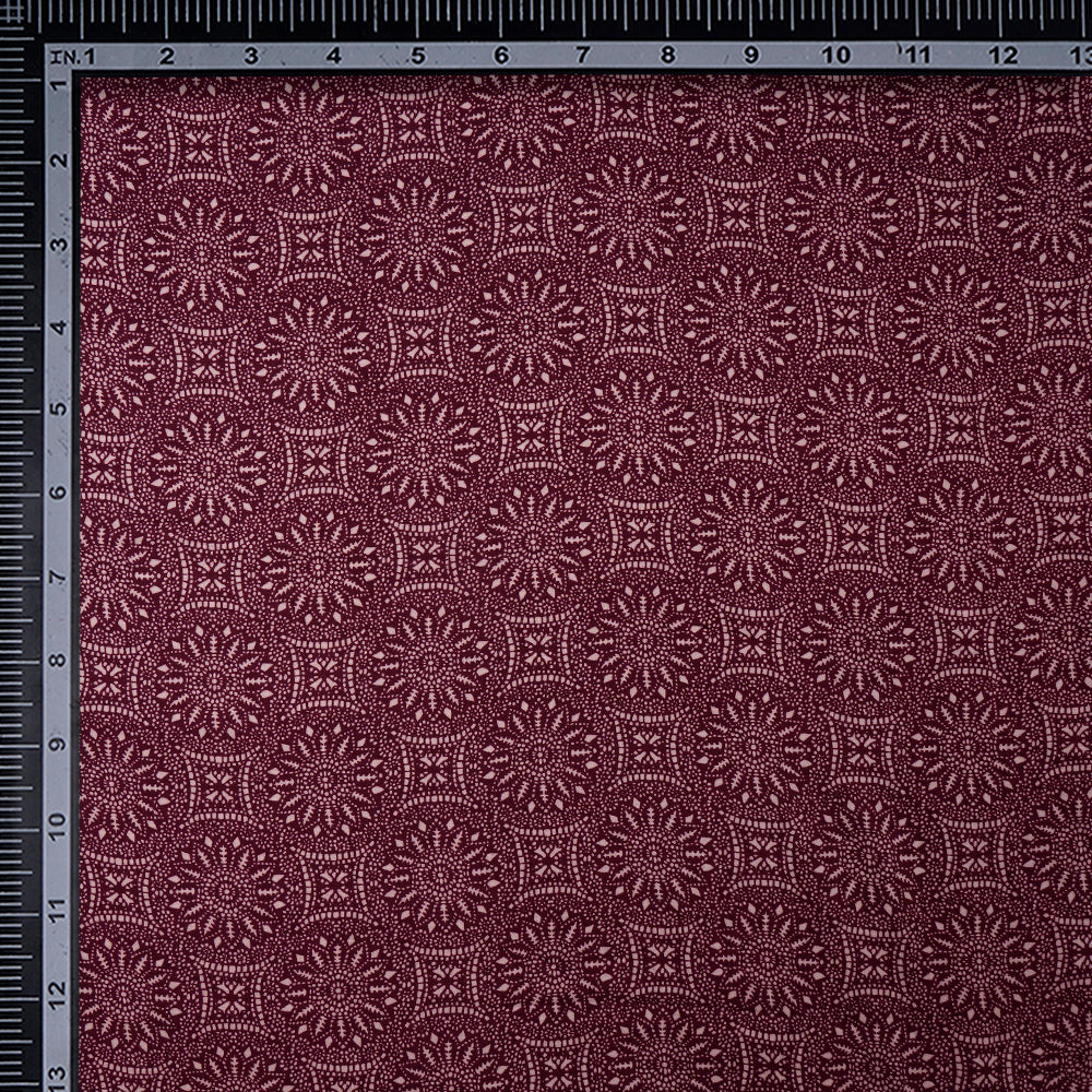 (Pre-Cut 2.45 Mtr) Maroon Color Printed Rayon Fabric