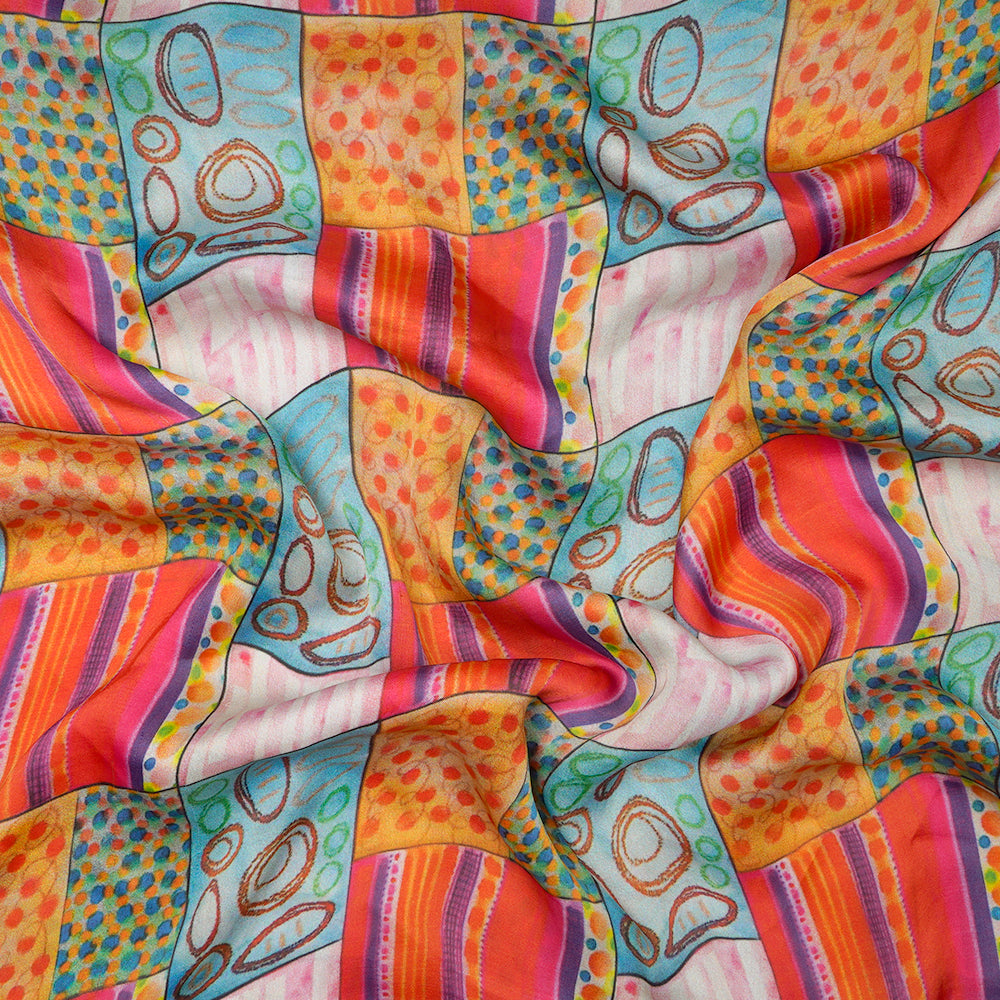 (Pre-Cut 4.10 Mtr) Multi Color Printed Satin Chiffon Fabric