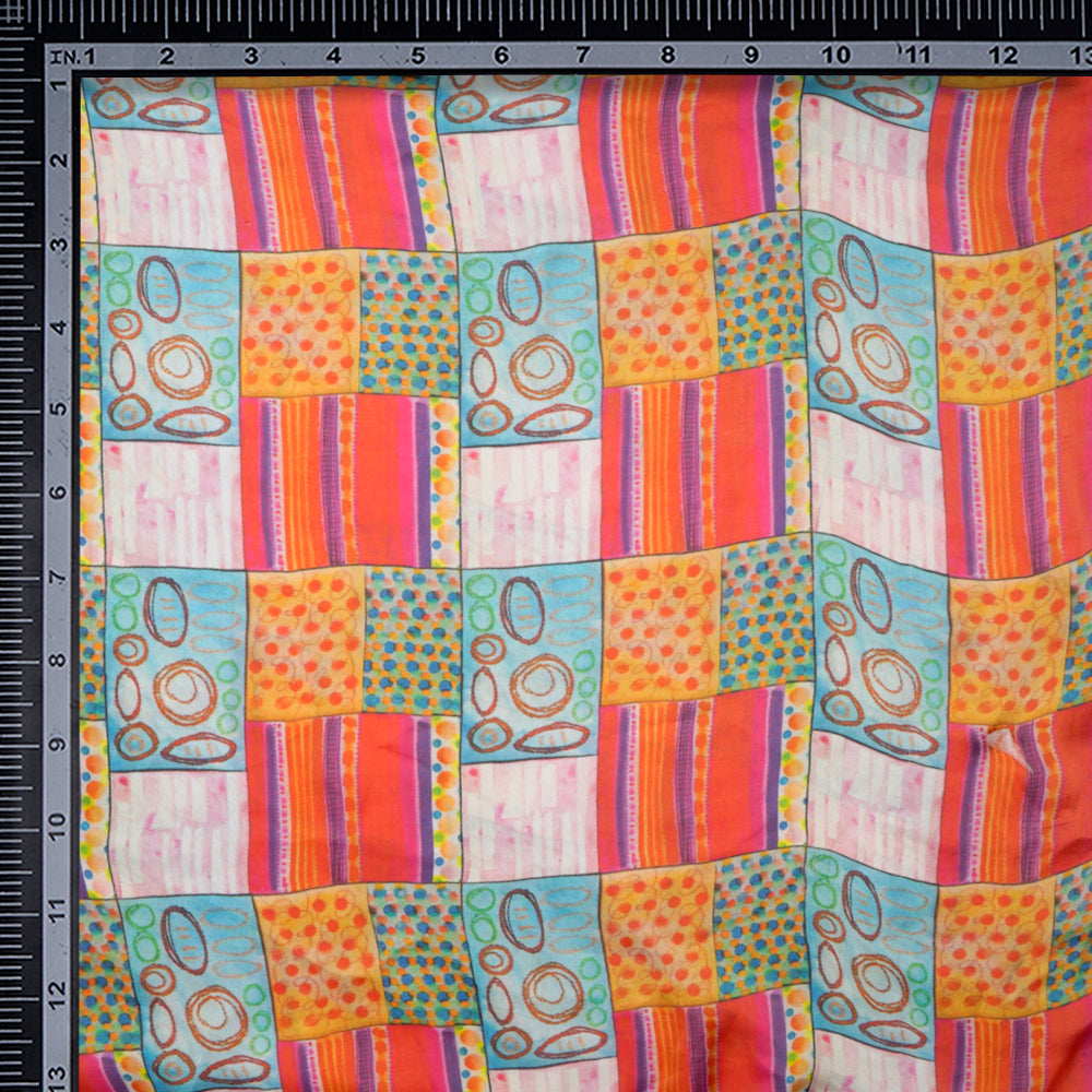 (Pre-Cut 4.10 Mtr) Multi Color Printed Satin Chiffon Fabric