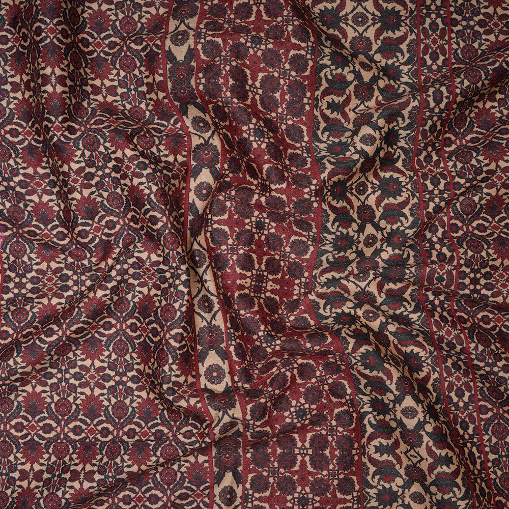 (Pre-Cut 3.30 Mtr) Multi Color Digital Printed Linen Silk Fabric