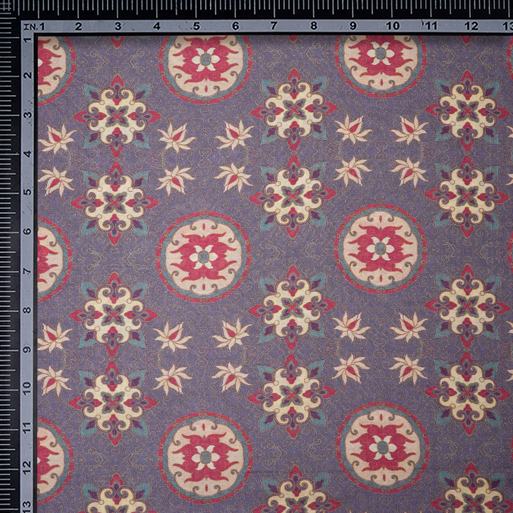 (Pre-Cut 2.20 Mtr) Purple Color Digital Printed Silk Fabric