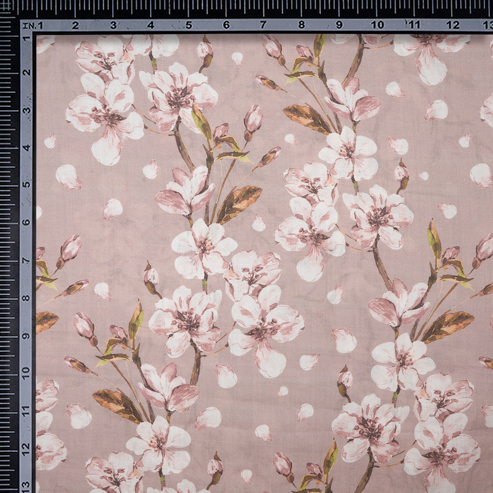 (Pre-Cut 2.40 Mtr) Beige Color Digital Printed Ramie Tencel Fabric