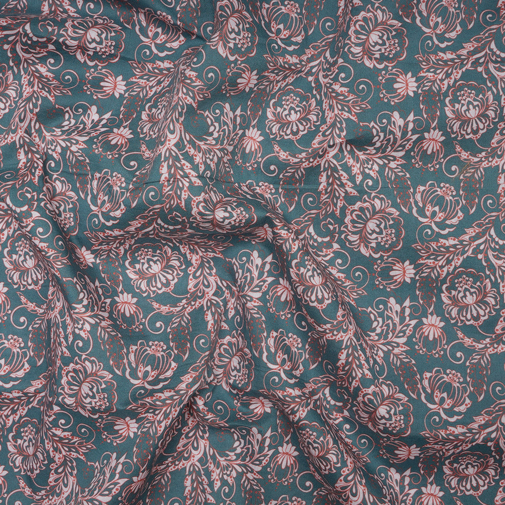 (Pre-Cut 2.90 Mtr) Green Color Digital Printed Cotton Fabric