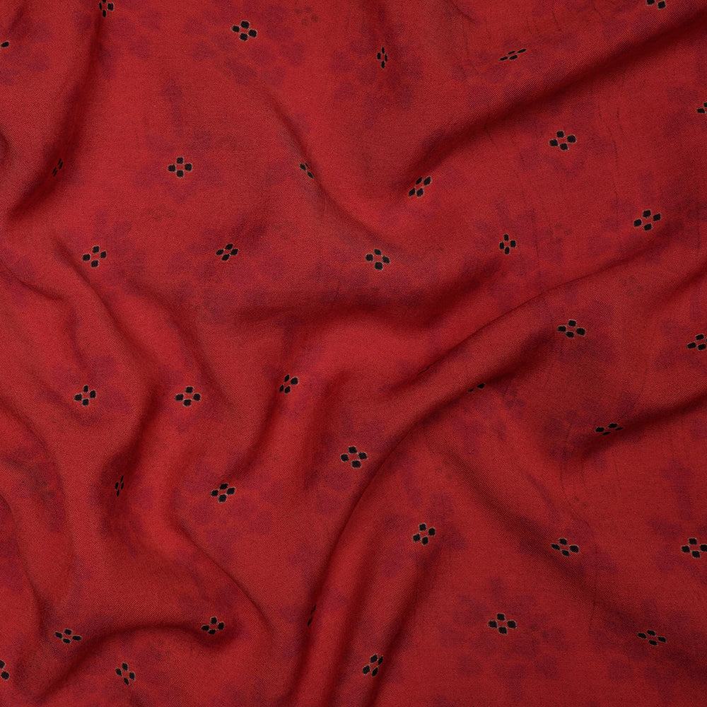 (Pre-Cut 2.65 Mtr) Red Geometric Pattern Bemberg Modal Fabric
