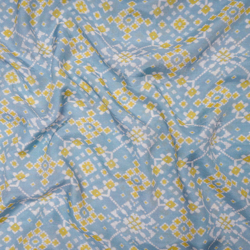 (Pre-Cut 1.60 Mtr) Ice-Blue Color Digital Printed Viscose Fabric