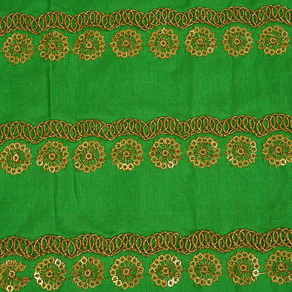 (Pre-Cut 2 Mtr) Green Color Embroidered Silk Fabric