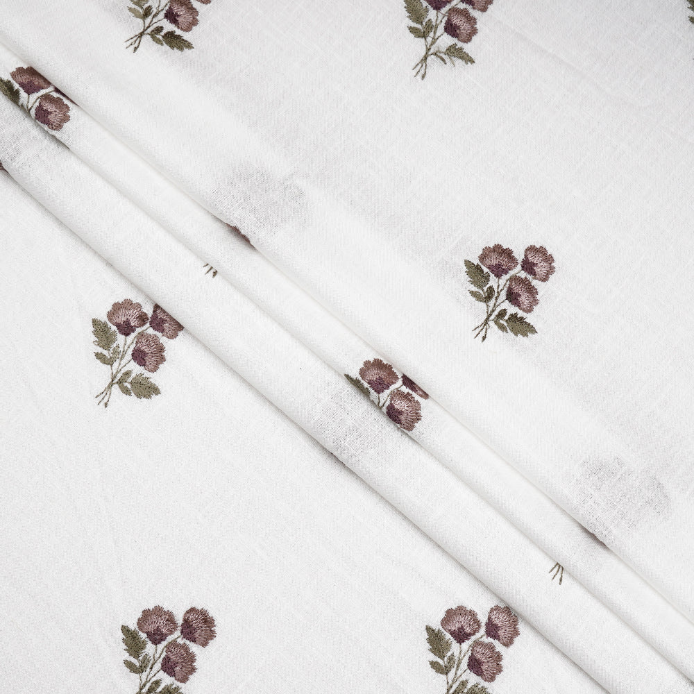 (Pre-Cut 1.50 Mtr) Cream Color Embroidered Linen Fabric