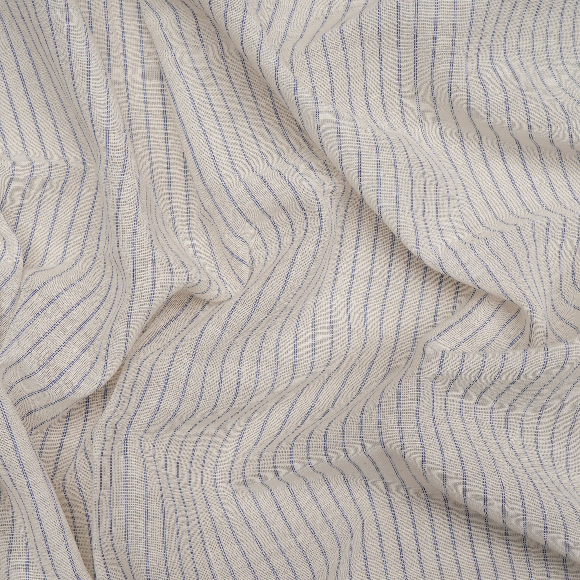 (Pre-Cut 0.85 Mtr) White-Blue Yarn Dyed Cotton Muslin Fabric