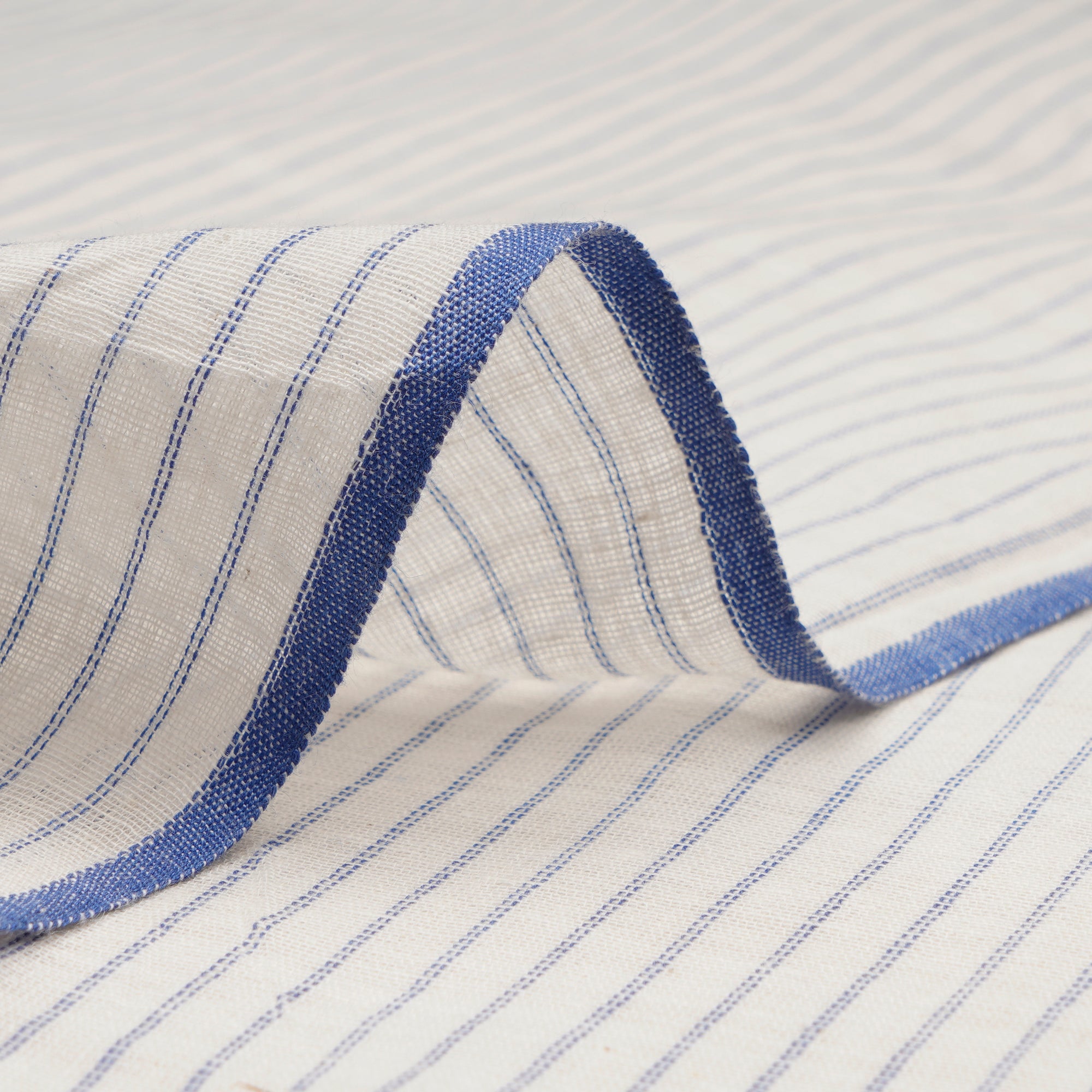 (Pre-Cut 0.85 Mtr) White-Blue Yarn Dyed Cotton Muslin Fabric