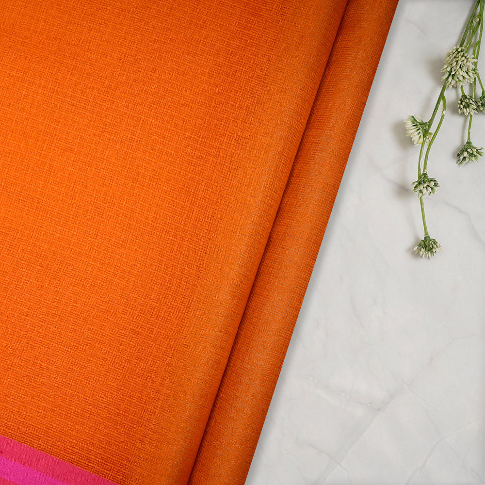(Pre-Cut 4.60 Mtr) Orange Color Kota Satin Fabric
