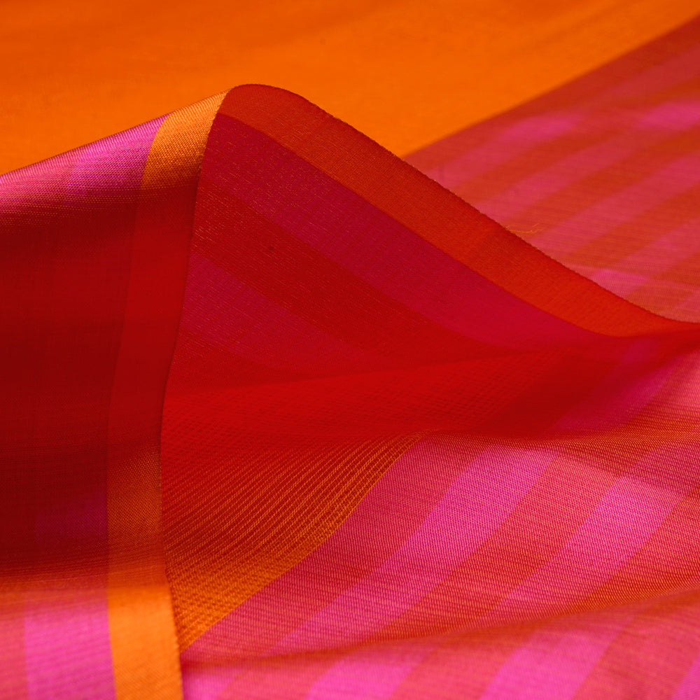 (Pre-Cut 4.60 Mtr) Orange Color Kota Satin Fabric