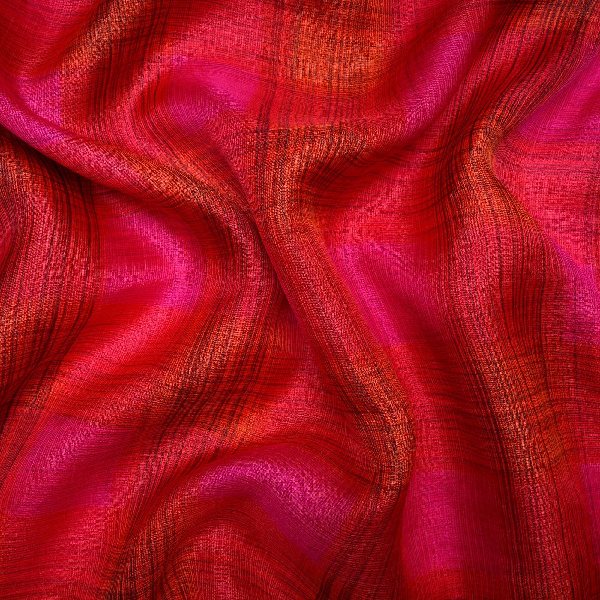 (Pre Cut 3.4Mtr )Red-Pink Color Printed Kota Silk Fabric