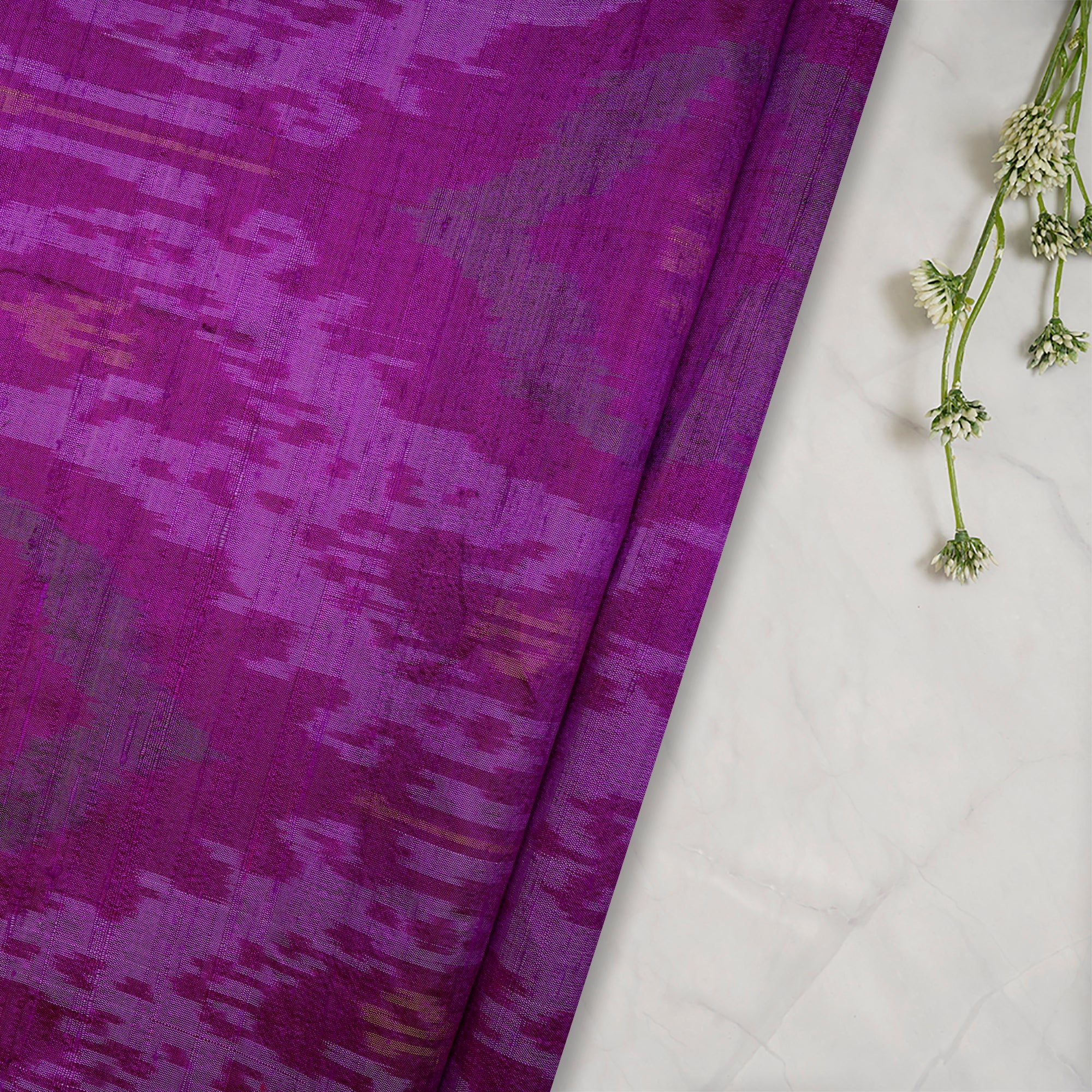 (Pre-Cut 1.00 Mtr ) Magenta Color Handwoven Ikat Dupion Silk Fabric