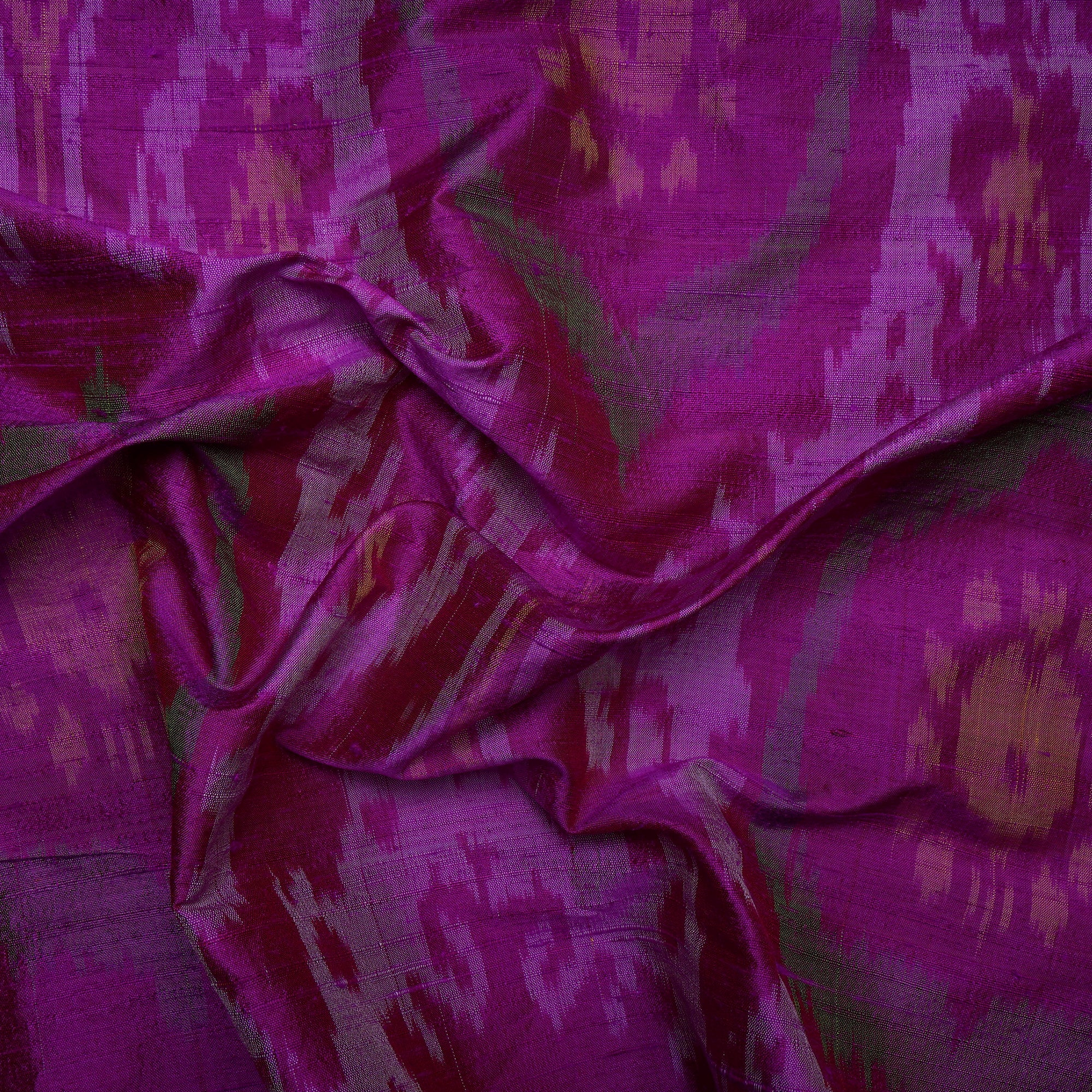 (Pre-Cut 1.00 Mtr ) Magenta Color Handwoven Ikat Dupion Silk Fabric