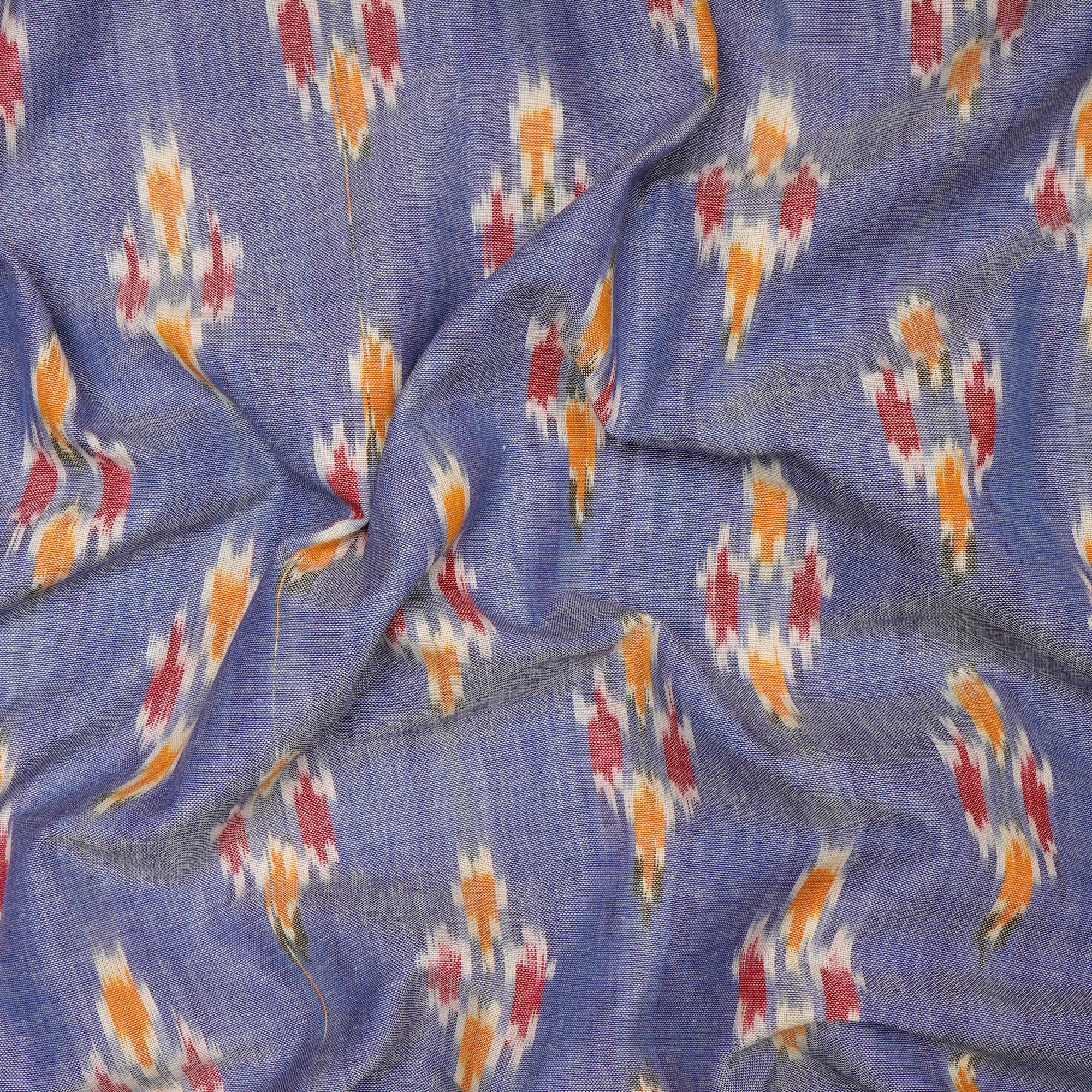 (Pre-Cut 1.50 Mtr ) Blue-Mustard Color Handwoven Pure Cotton Ikat Fabric