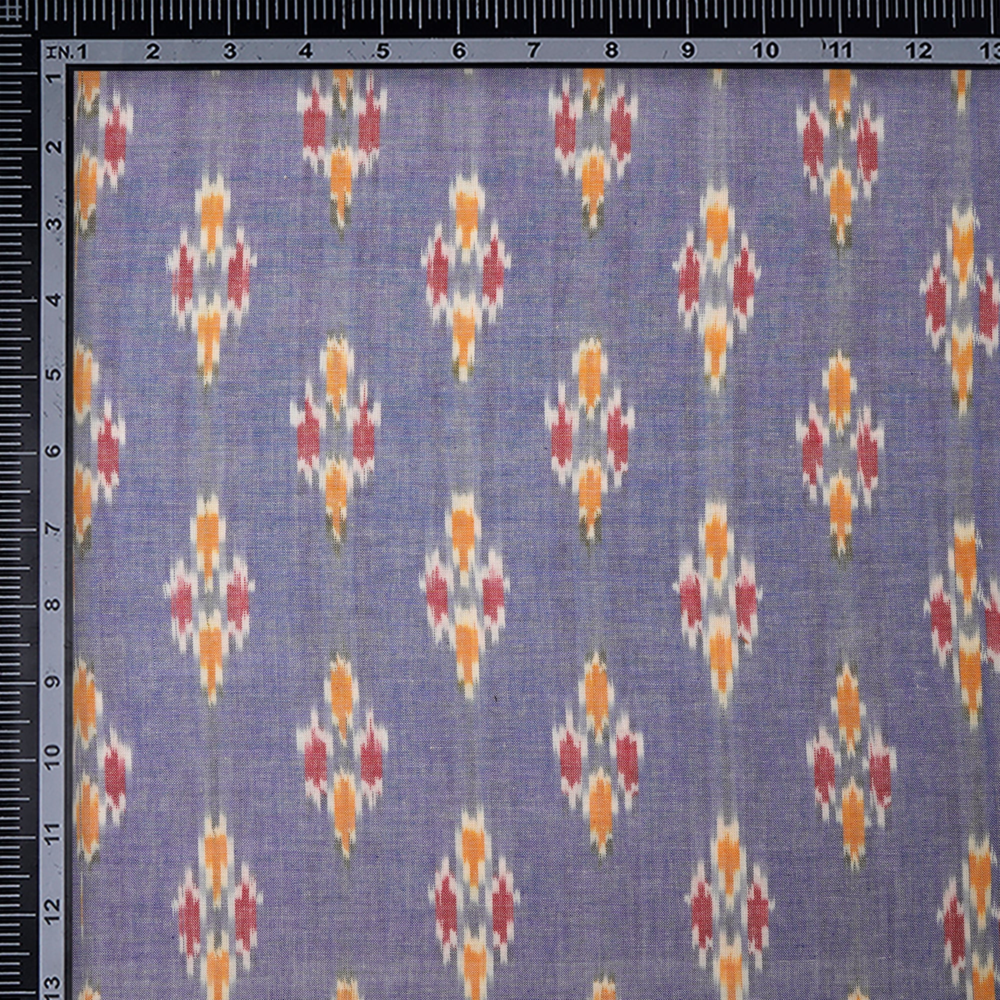 (Pre-Cut 1.50 Mtr ) Blue-Mustard Color Handwoven Pure Cotton Ikat Fabric