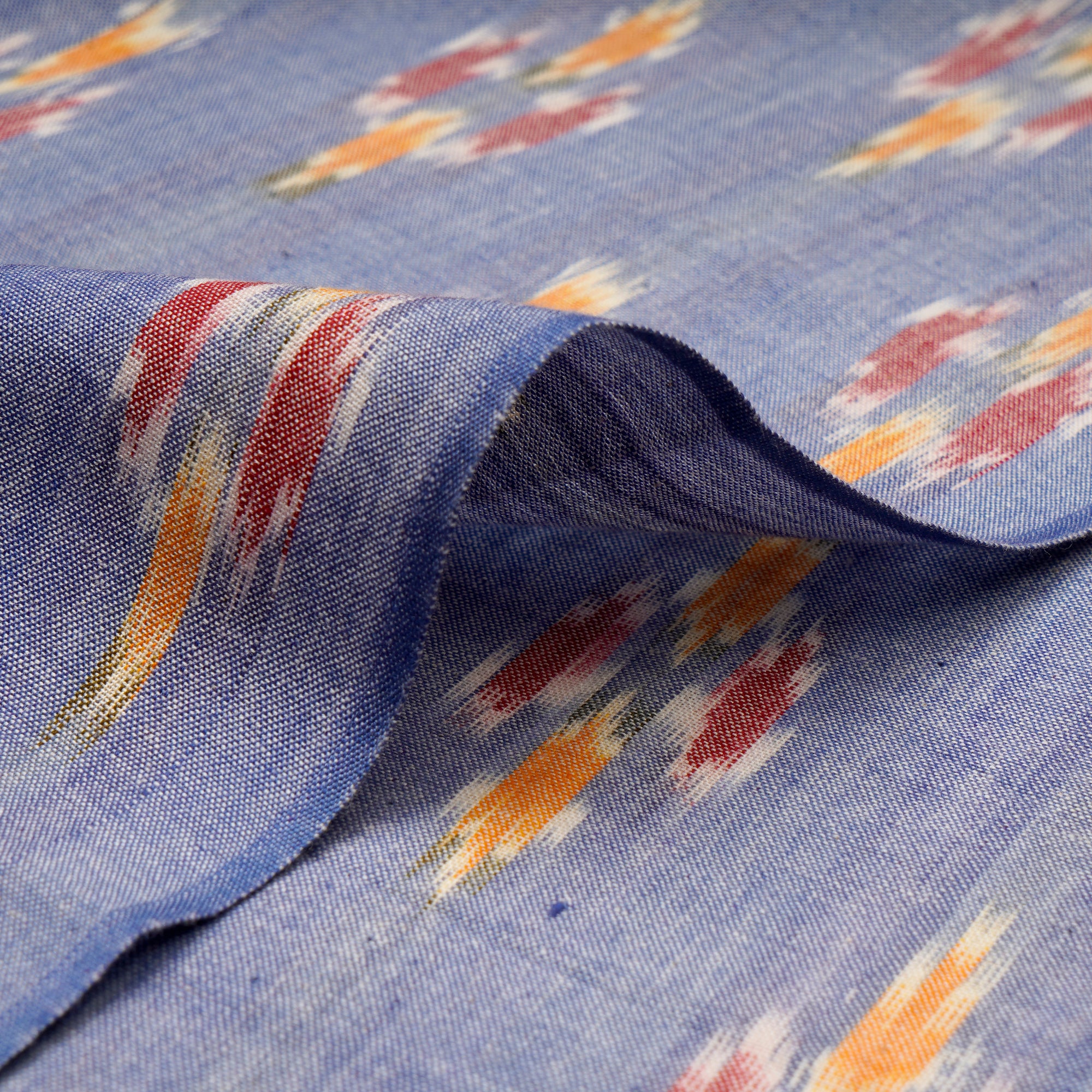 (Pre-Cut 1.50 Mtr ) Blue-Mustard Color Handwoven Pure Cotton Ikat Fabric