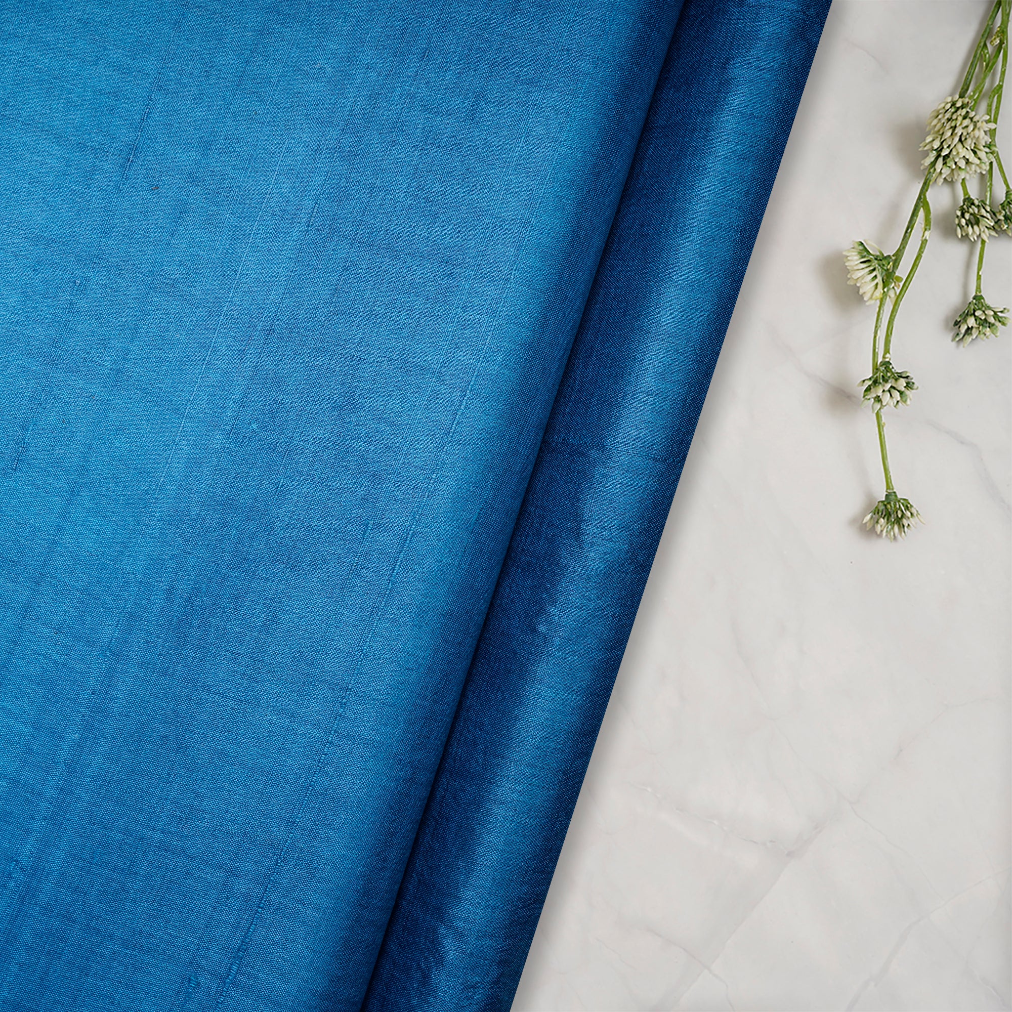 (Pre-Cut 5.00 Mtr) Blue Color Piece Dyed Handwoven Tussar Silk Fabric
