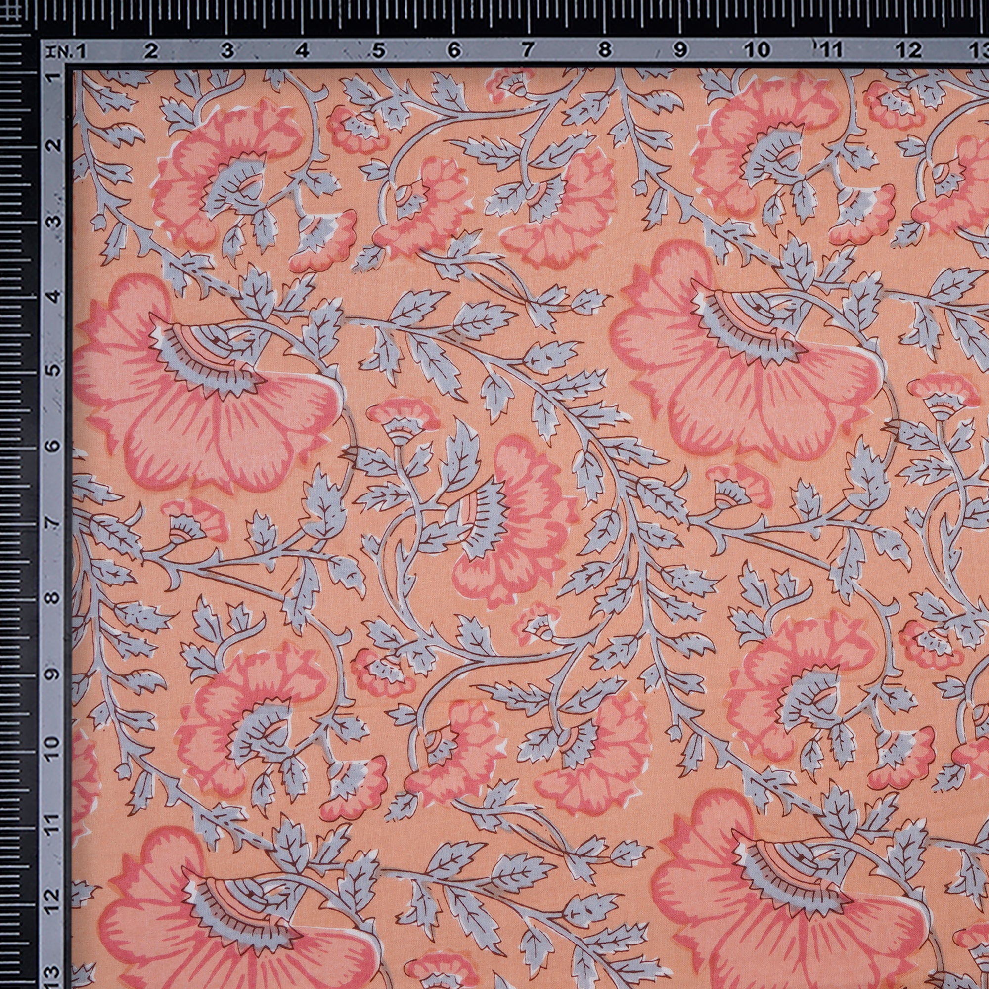 (Pre-Cut 1.00 Mtr) Multi Color Hand Block Printed Cotton Fabric