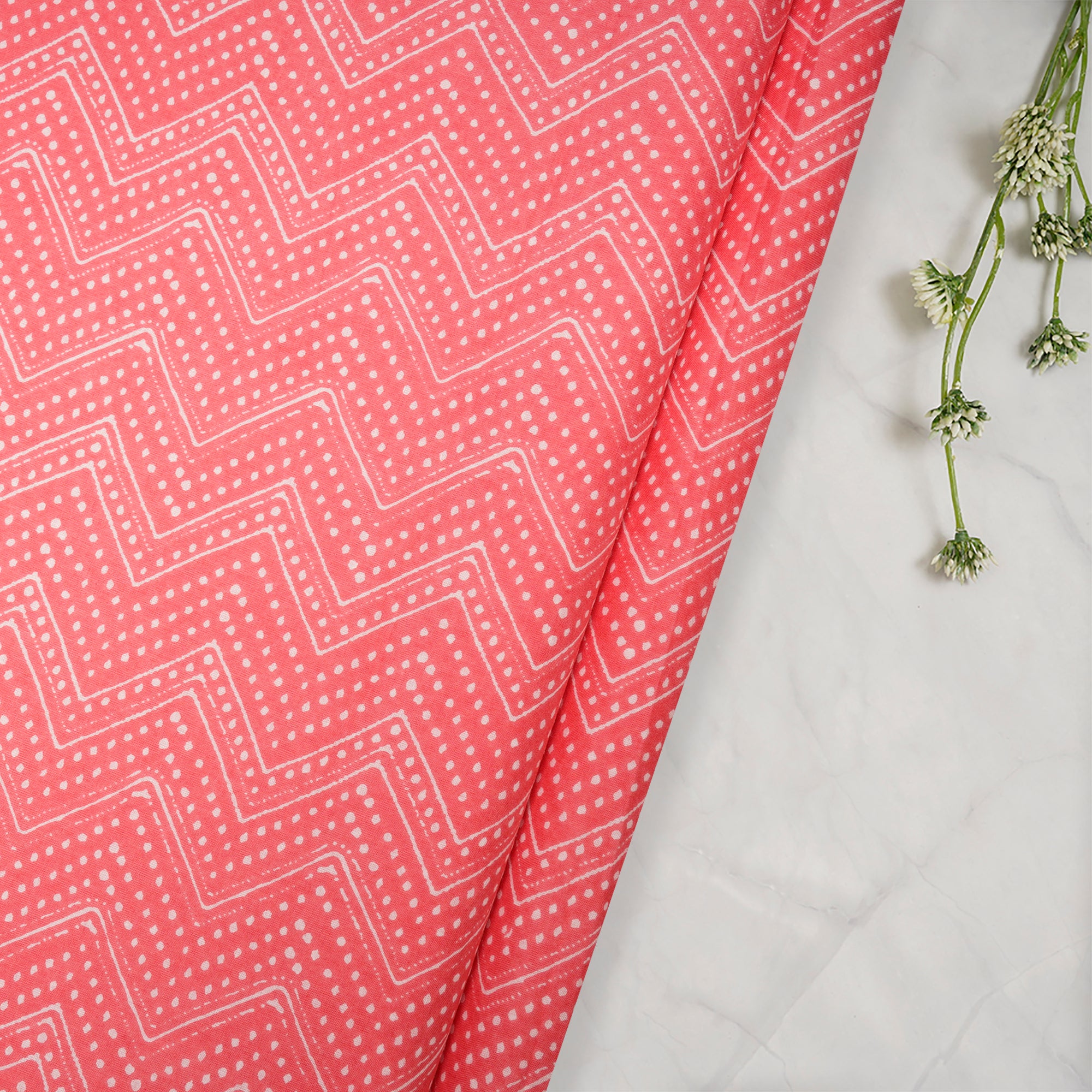 (Pre Cut 1.50 Mtr )Light Pink Hand Block Printed Cotton Fabric