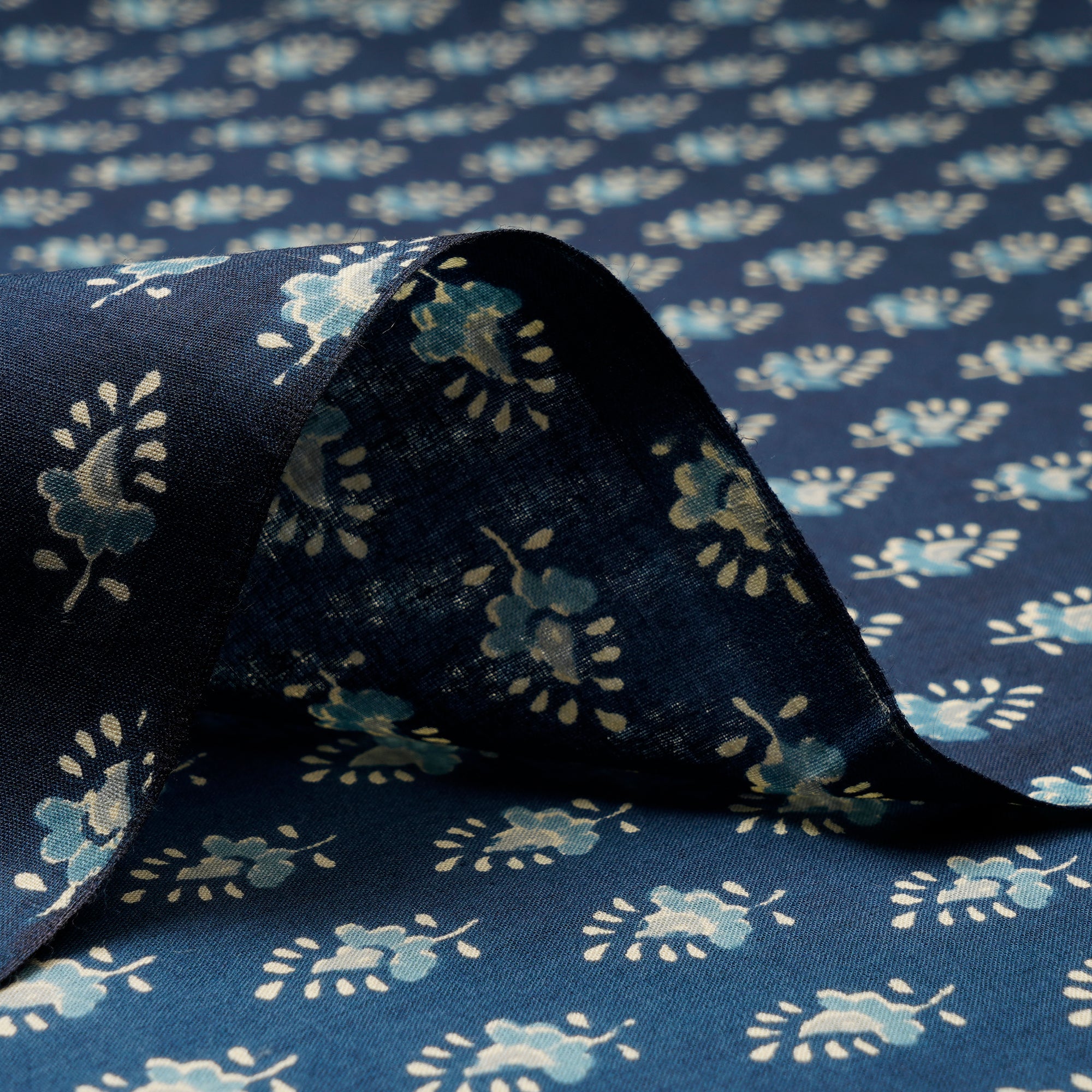 (Pre Cut 2.50 Mtr )Navy Blue Booti Pattern Hand Block Printed Cotton Fabric