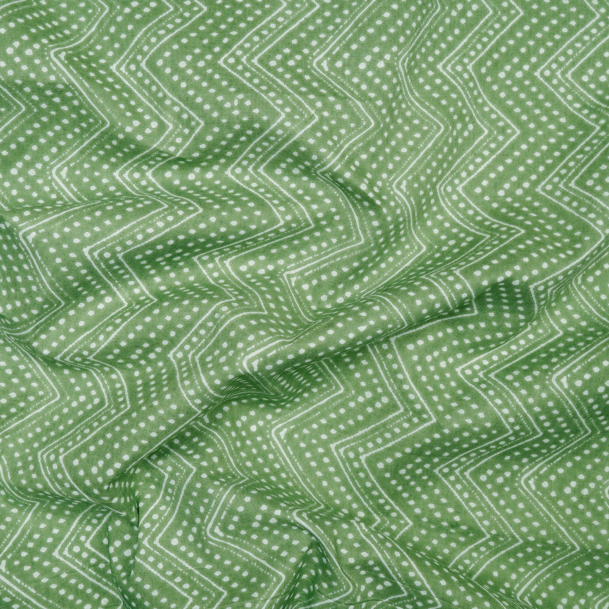 (Pre-Cut 3.00 Mtr) Green Color Hand Block Printed Cotton Fabric