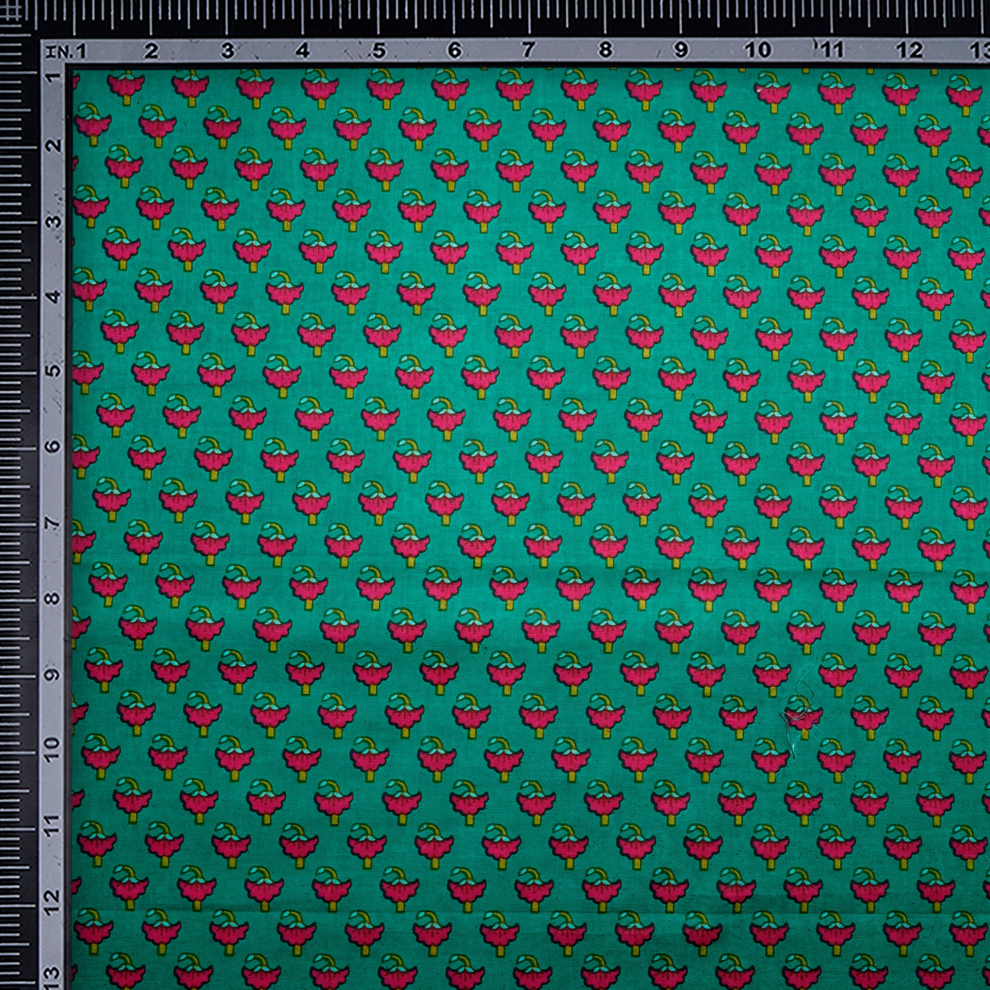 (Pre Cut 4 Mtr ) Green-Pink Color Hand Block Printed Cotton Fabric