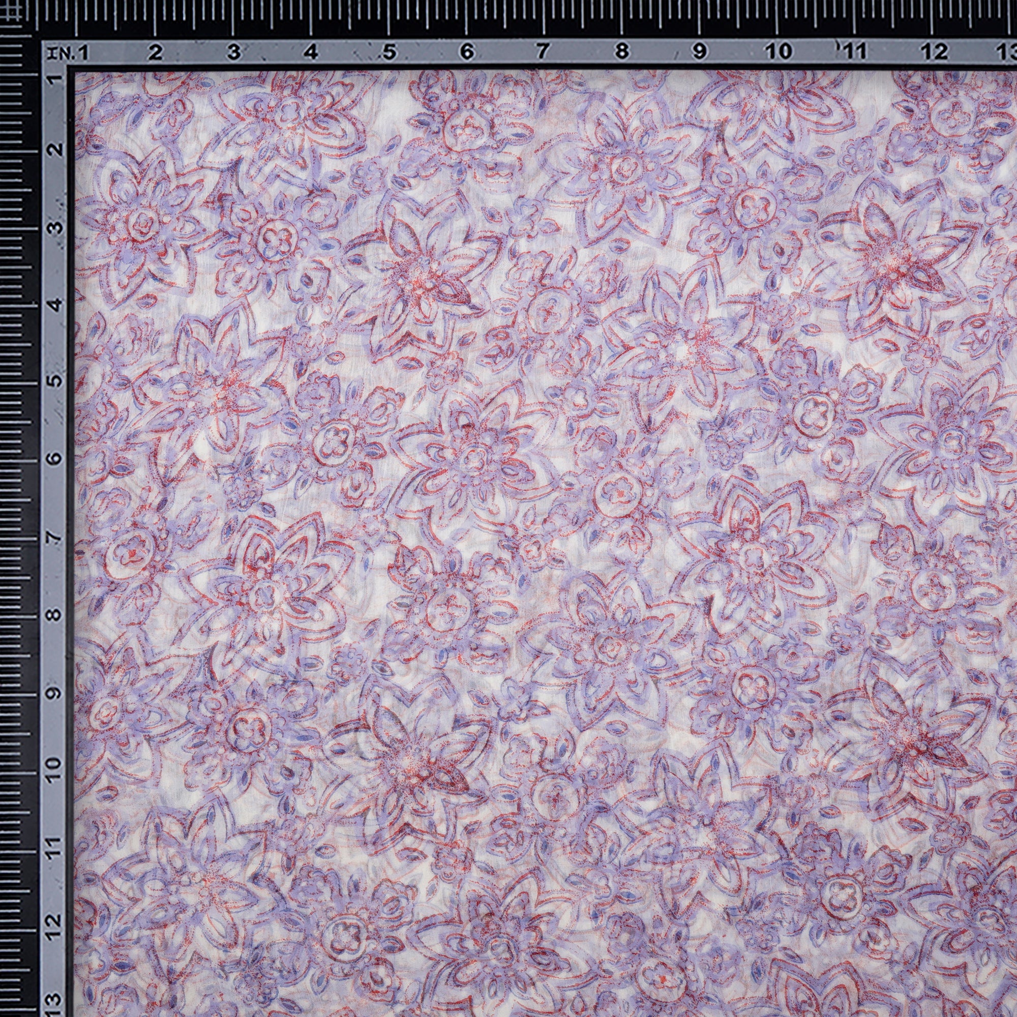 (Pre Cut 4 Mtr ) White-Purple Color Printed Viscose Chiffon Fabric