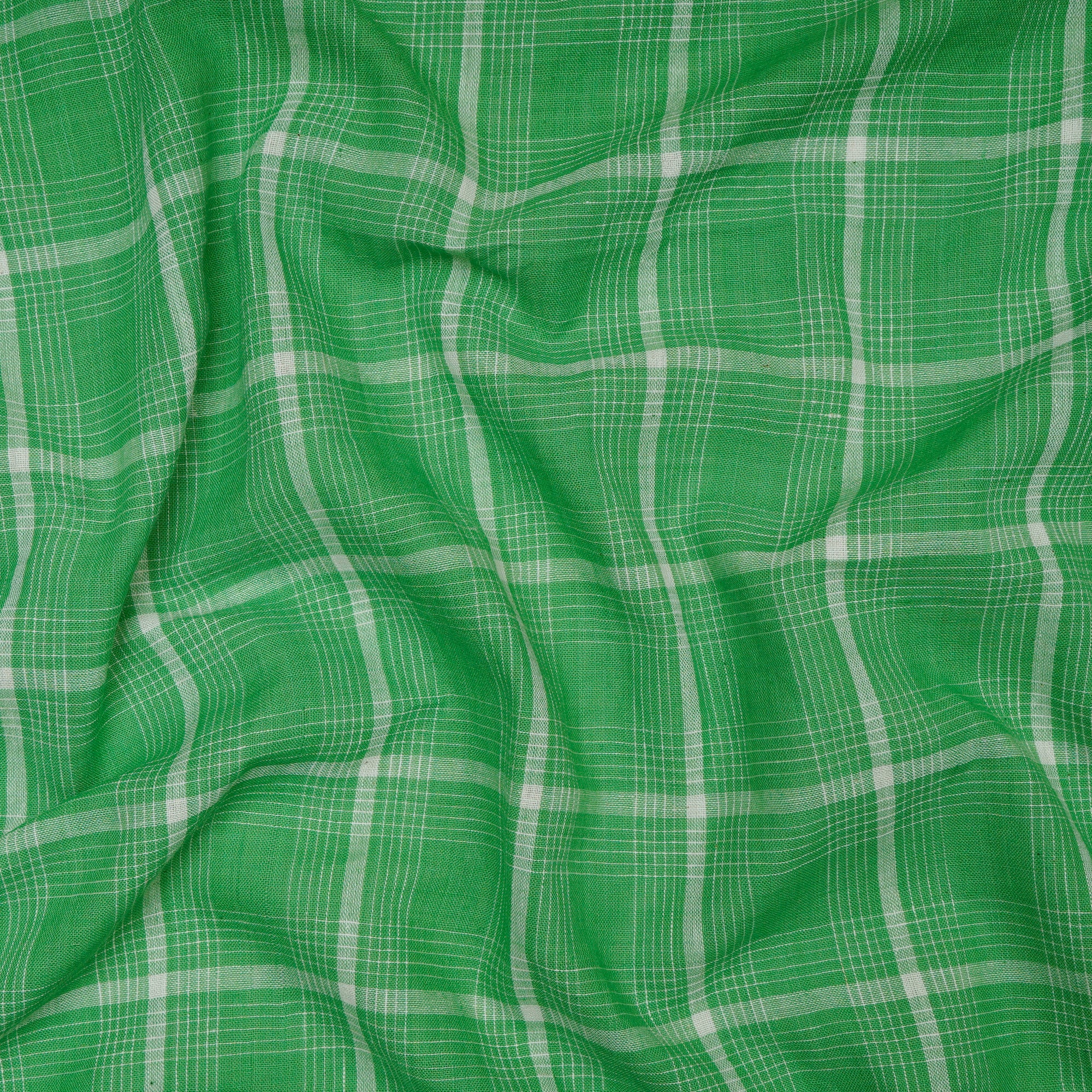 (Pre-Cut 1.00 Mtr) Lawn Green-White Color Yarn Dyed Cotton Muslin Fabric