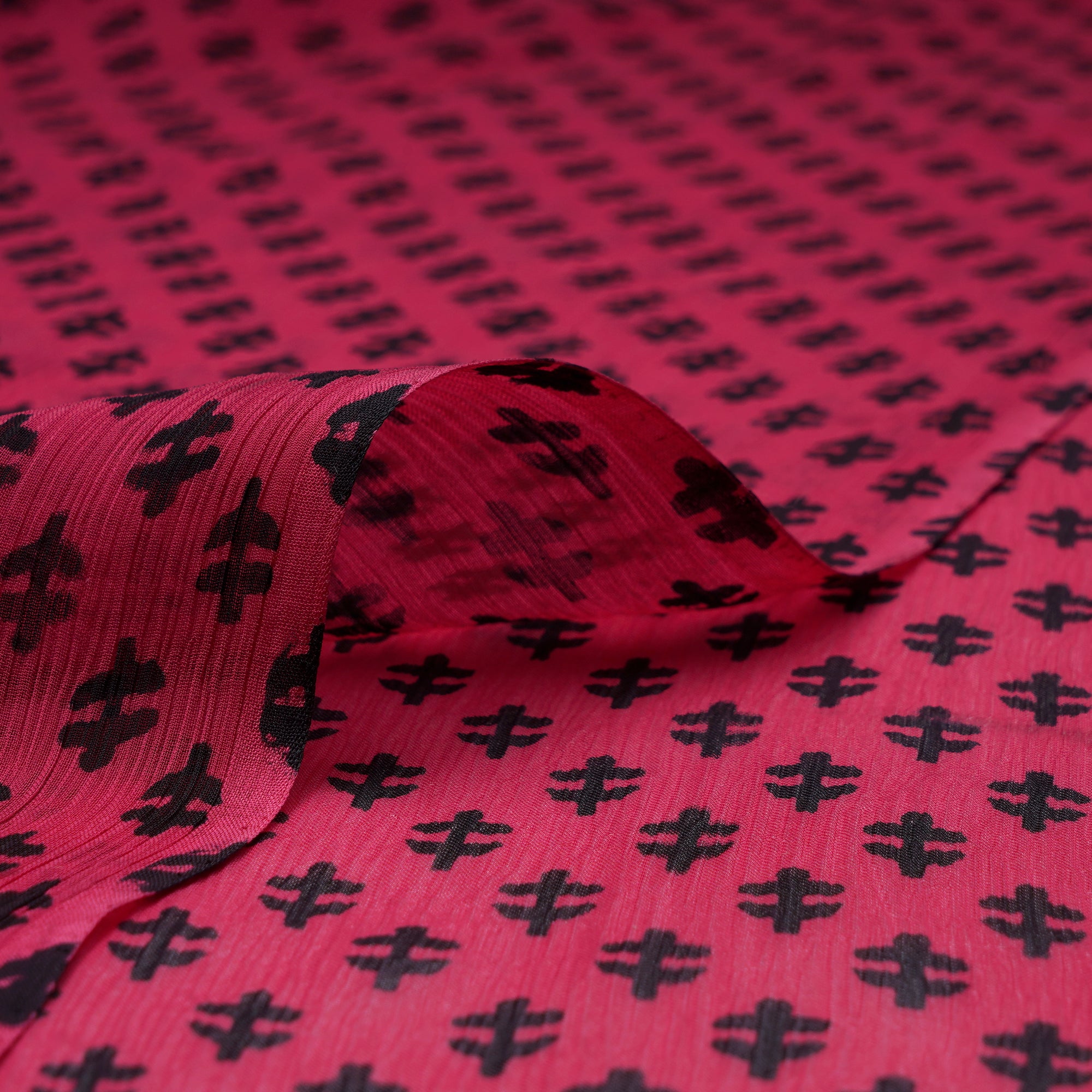 (Pre-Cut 2.10 Mtr) Red Digital Printed Bemberg Chiffon Fabric