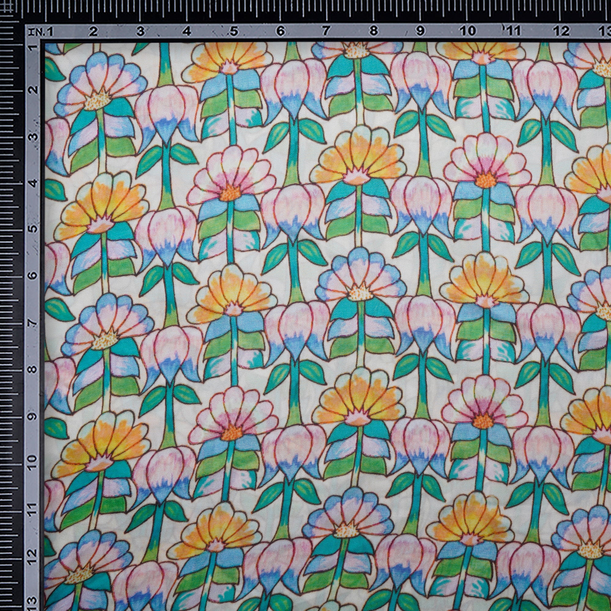 (Pre-Cut 4.10 Mtr) Multi Digital Printed Bemberg Satin Fabric