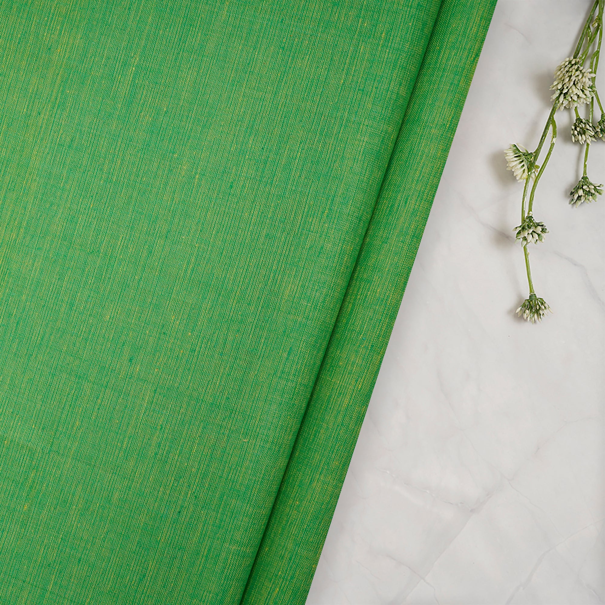 (Pre-Cut 1.20 Mtr) Green Slub Cotton Fabric