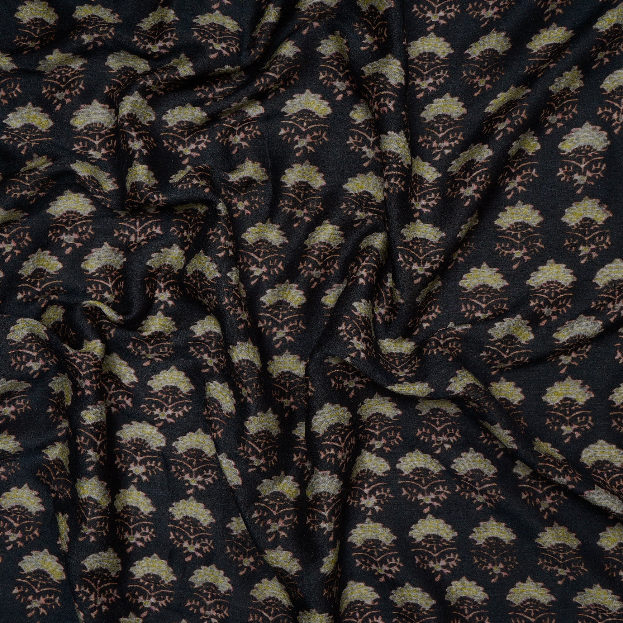 (Pre-Cut 1.40 Mtr) Black Digital Printed Chanderi Fabric