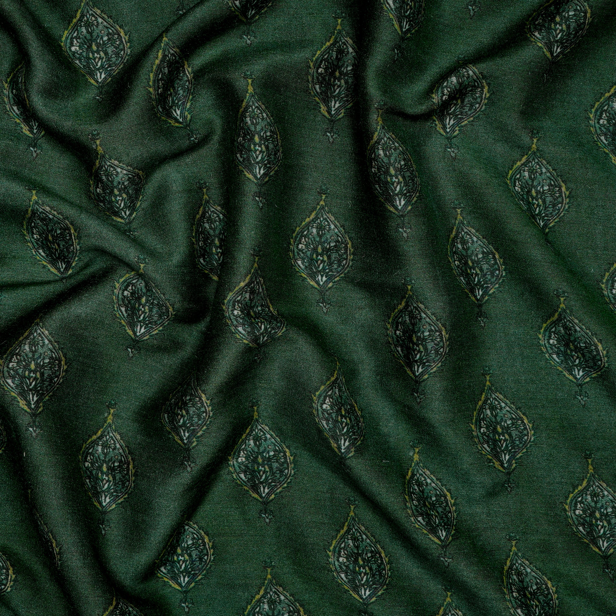 (Pre-Cut 3.70 Mtr) Green Digital Printed Muga Georgette Fabric