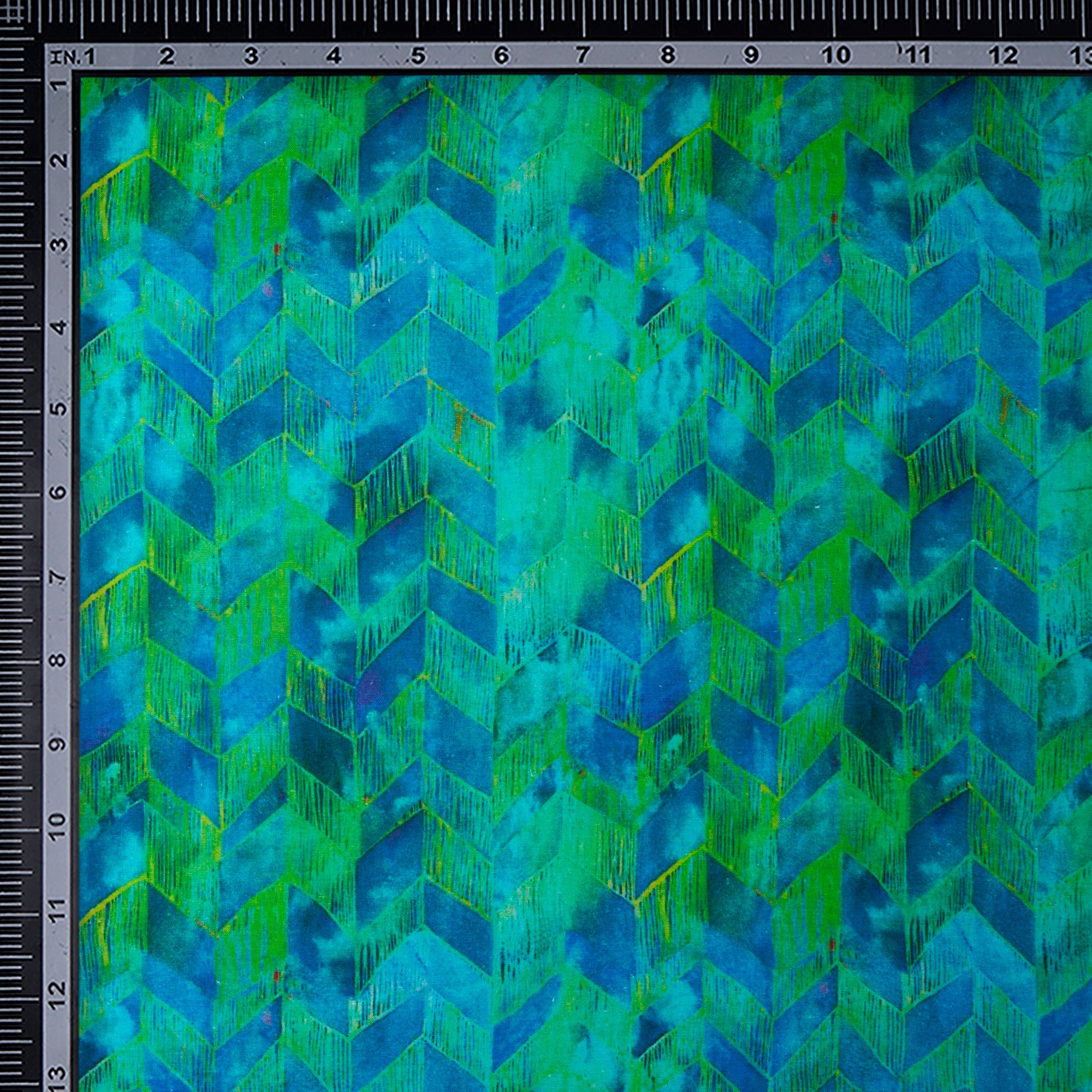 (Pre-Cut 2.40 Mtr) Green-Blue Digital Printed Cotton Fabric