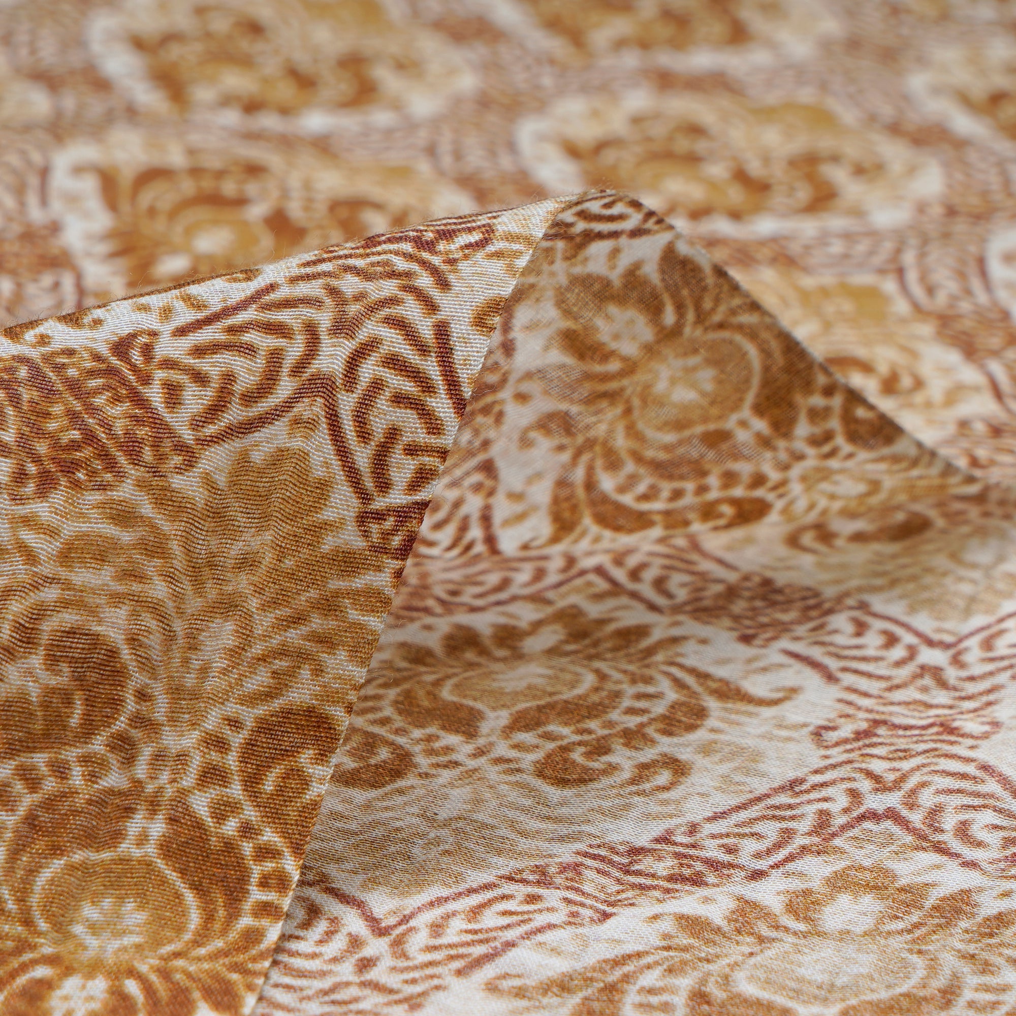 (Pre-Cut 3.05 Mtr) Beige Digital Printed Pure Chanderi Fabric