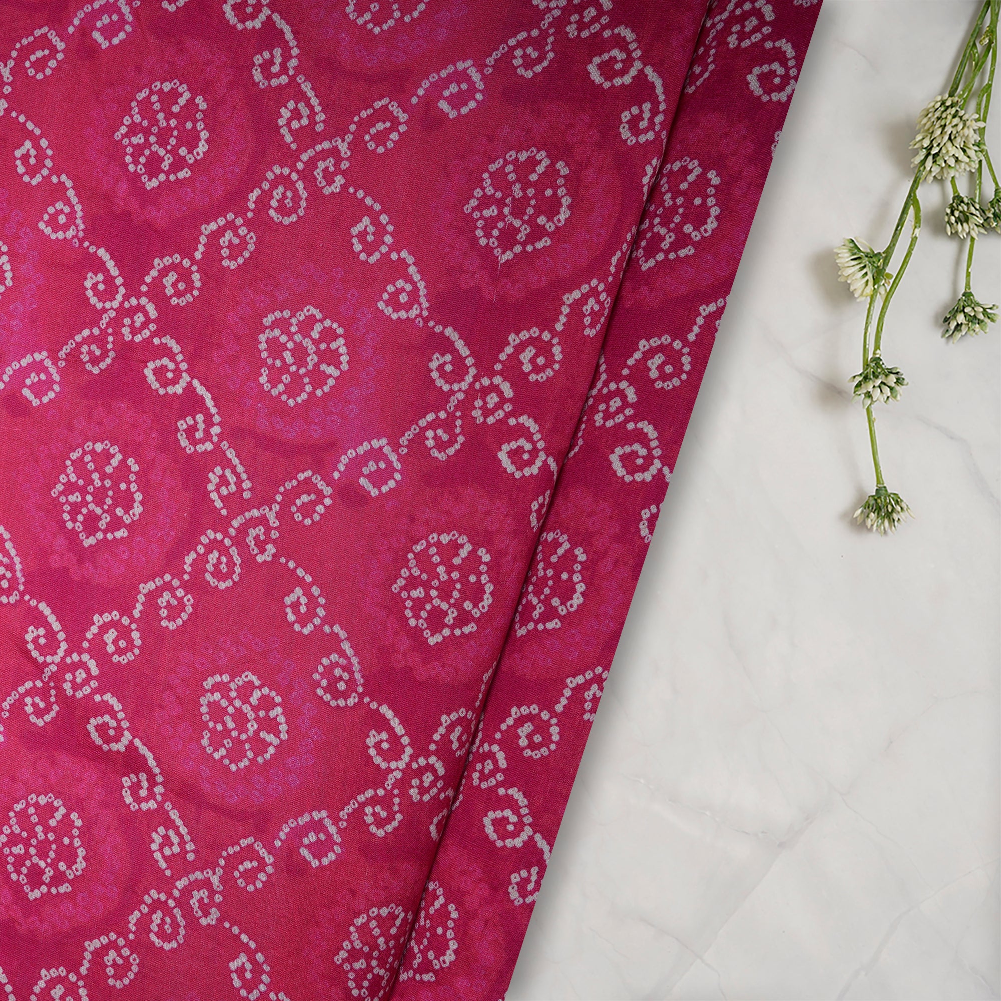 (Pre-Cut 1.00 Mtr ) Dark Pink Digital Printed Chanderi Fabric