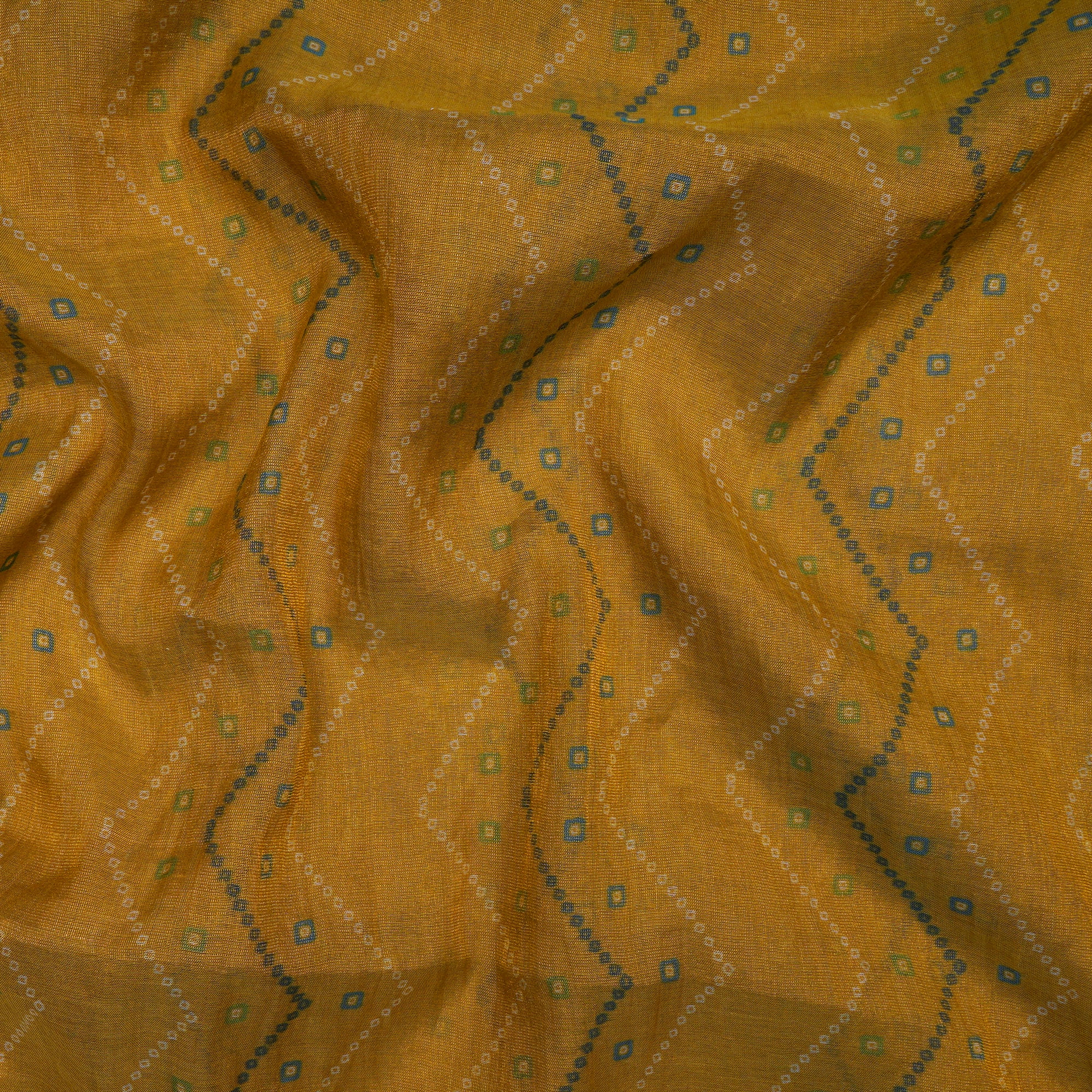 (Pre-Cut 1.30 Mtr ) Yellow Digital Printed Tissue Chanderi Fabric