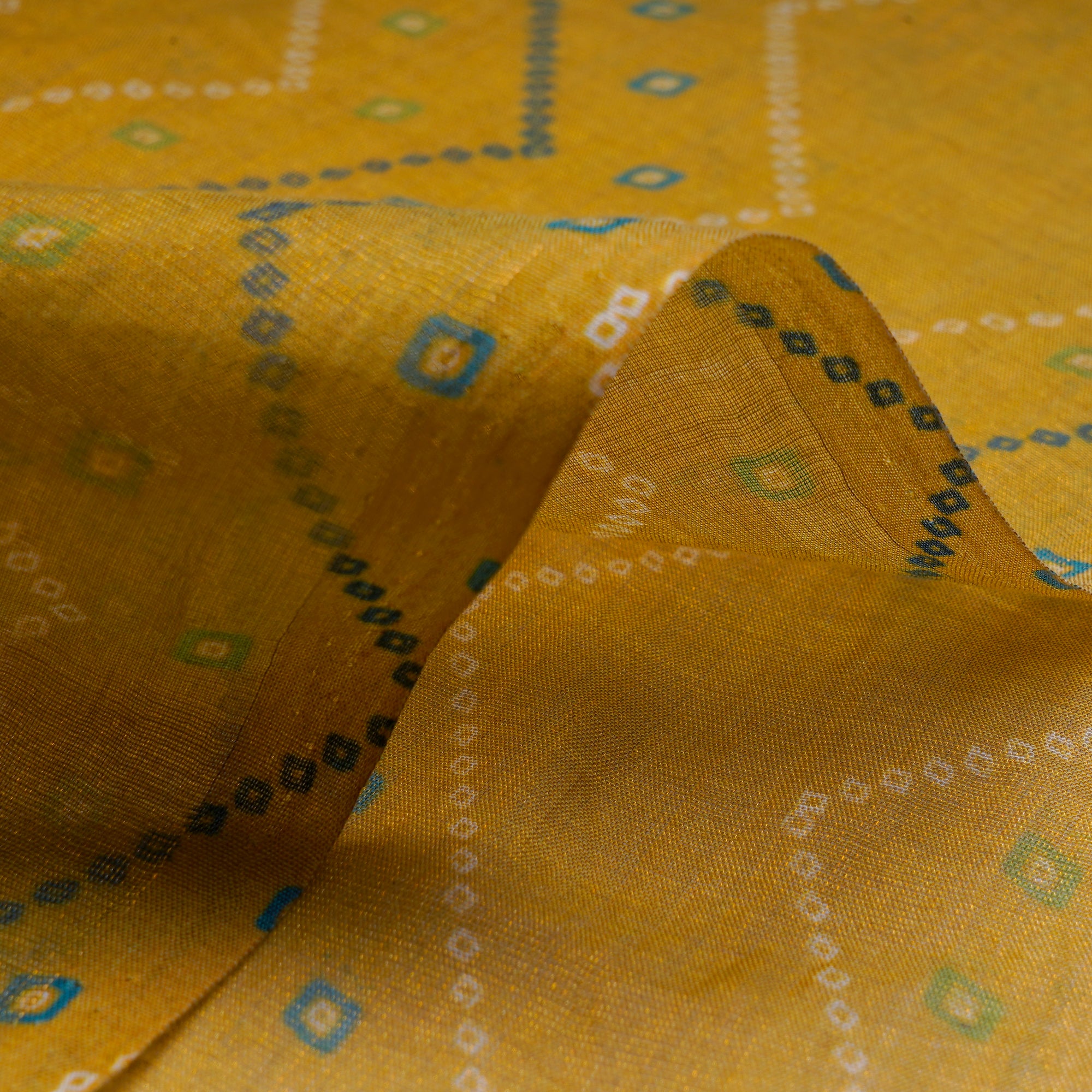 (Pre-Cut 1.30 Mtr ) Yellow Digital Printed Tissue Chanderi Fabric