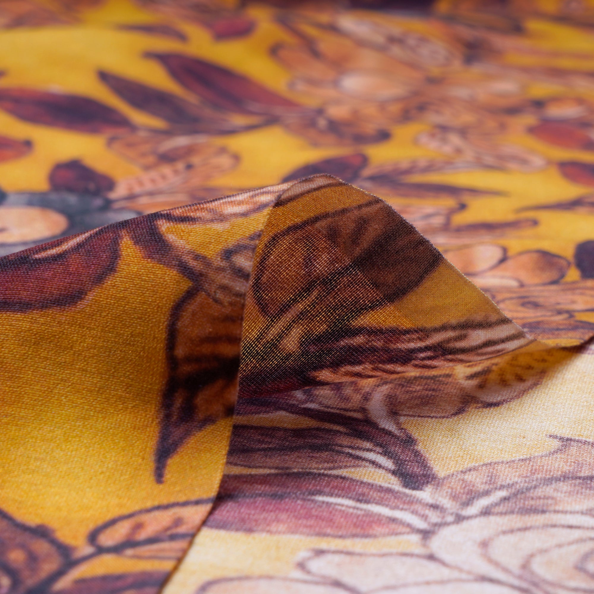 (Pre-Cut 2.35 Mtr) Mustard Digital Printed Pure Chanderi Fabric