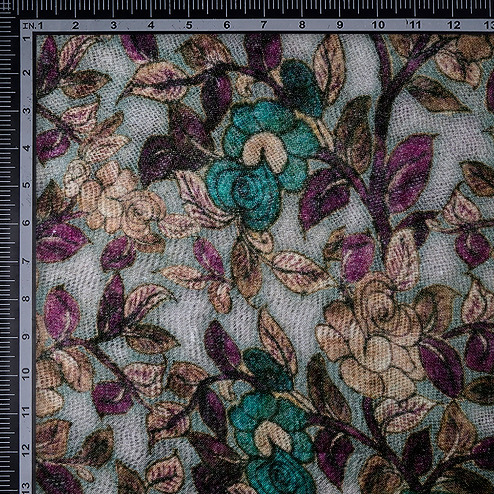 (Pre-Cut 1.95 Mtr) Sage Kalamkari Pattern Digital Printed Gauze Linen Fabric