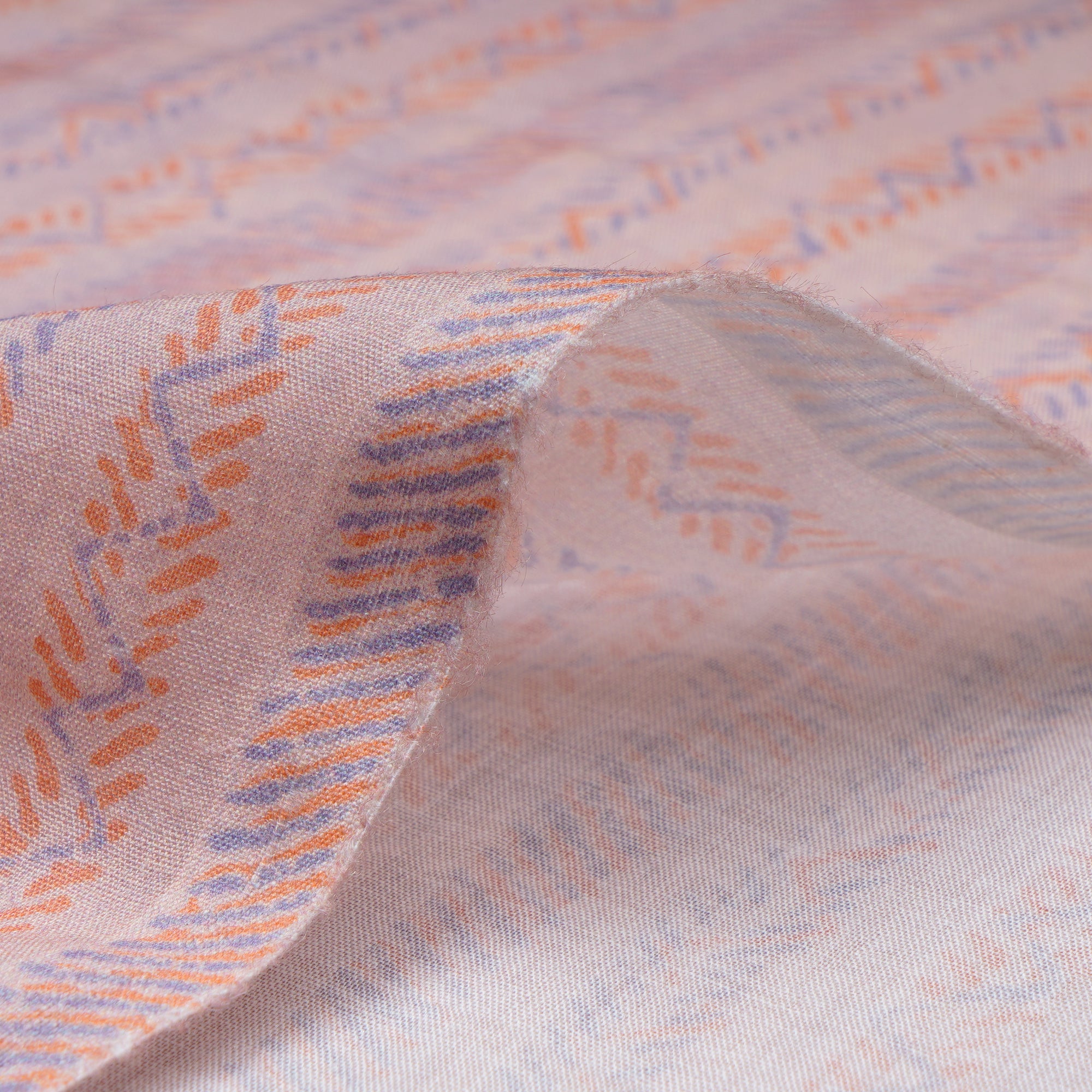 (Pre-Cut 1.70 Mtr) Salmon Digital Printed Ramie Tencel Fabric