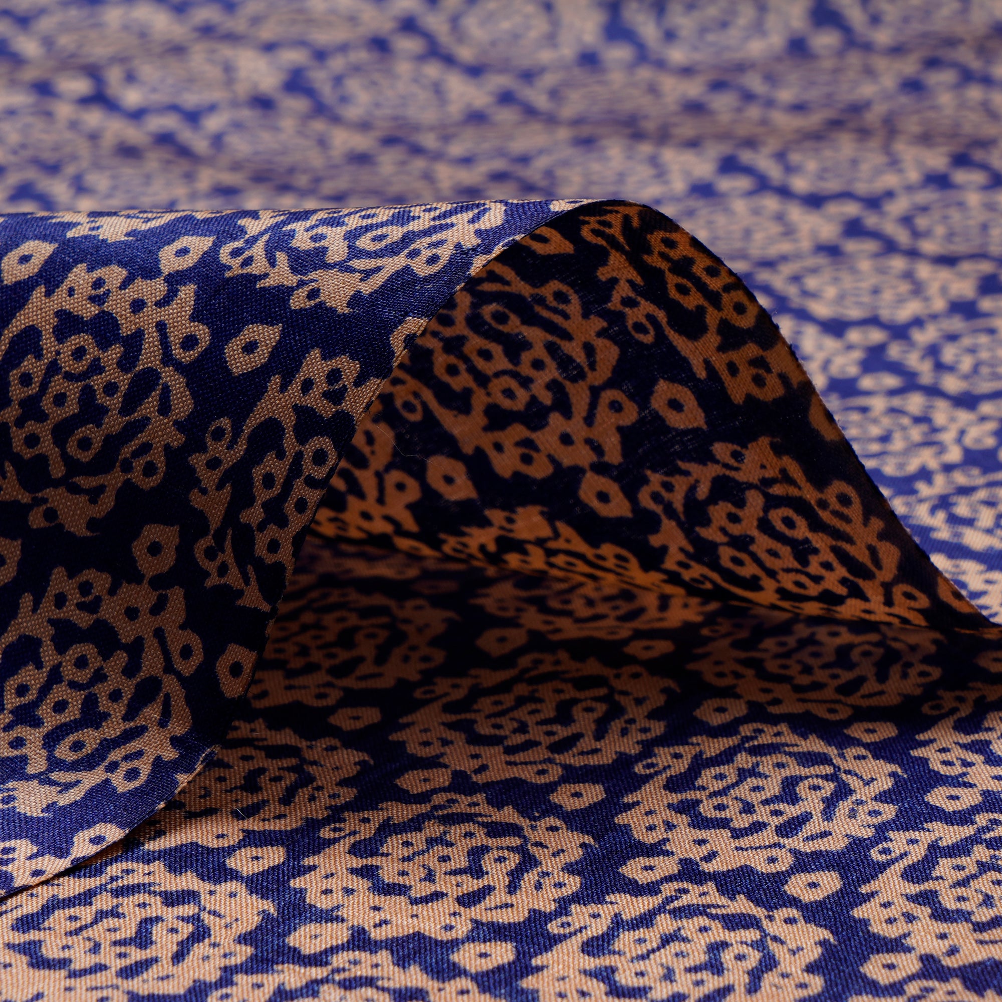 (Pre-Cut 2.50 Mtr) Blue Printed Tussar Silk Fabric