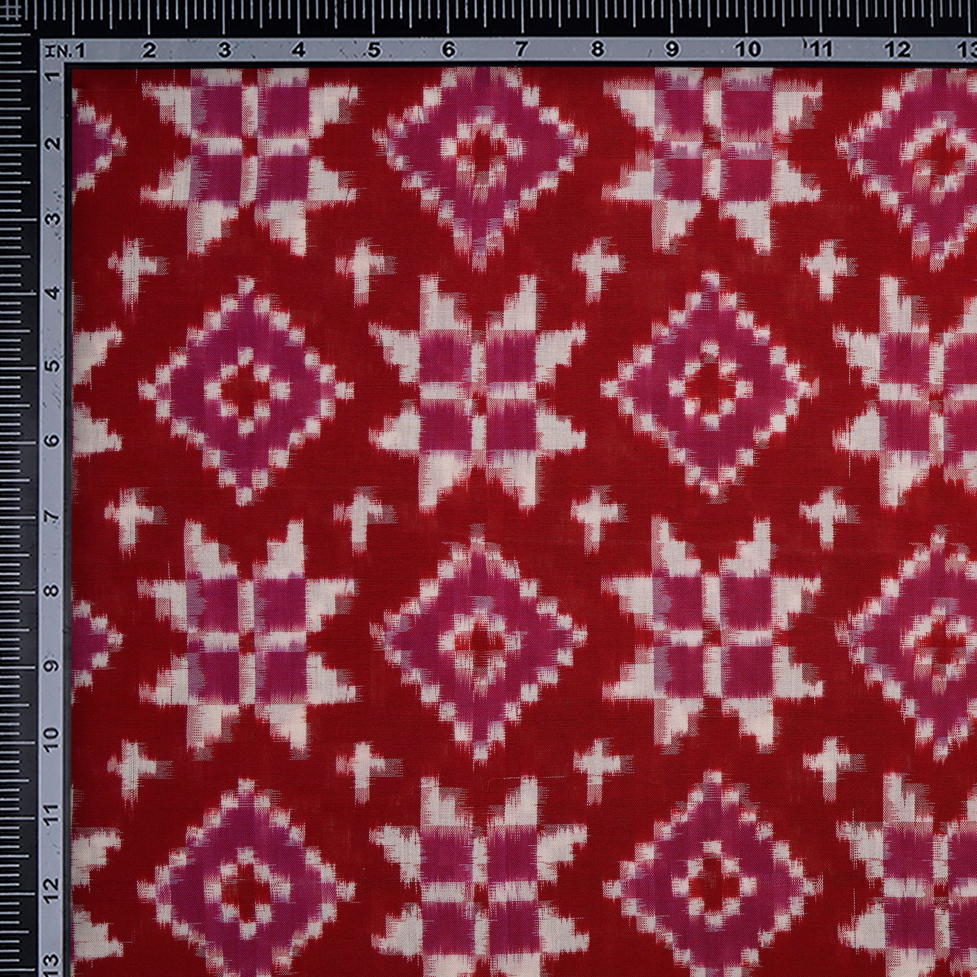 (Pre-Cut 1.65 Mtr) Red Handwoven Telia Rumal Pure Cotton Ikat Fabric