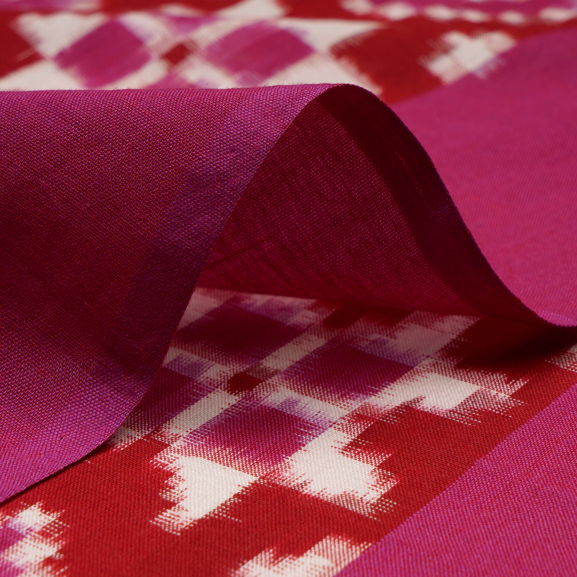 (Pre-Cut 1.65 Mtr) Red Handwoven Telia Rumal Pure Cotton Ikat Fabric