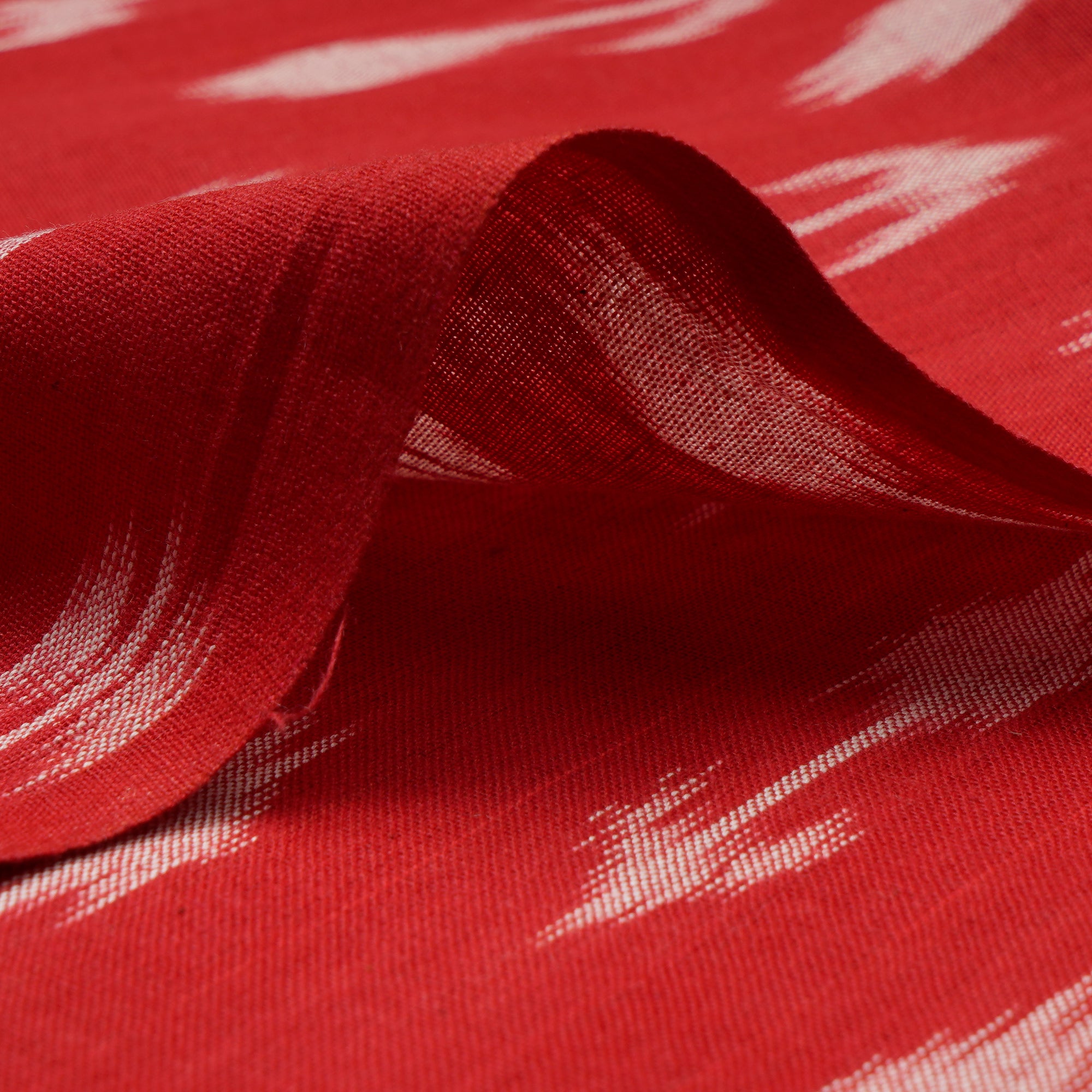 (Pre-Cut 0.60 Mtr) Red Washed Woven Ikat Cotton Fabric