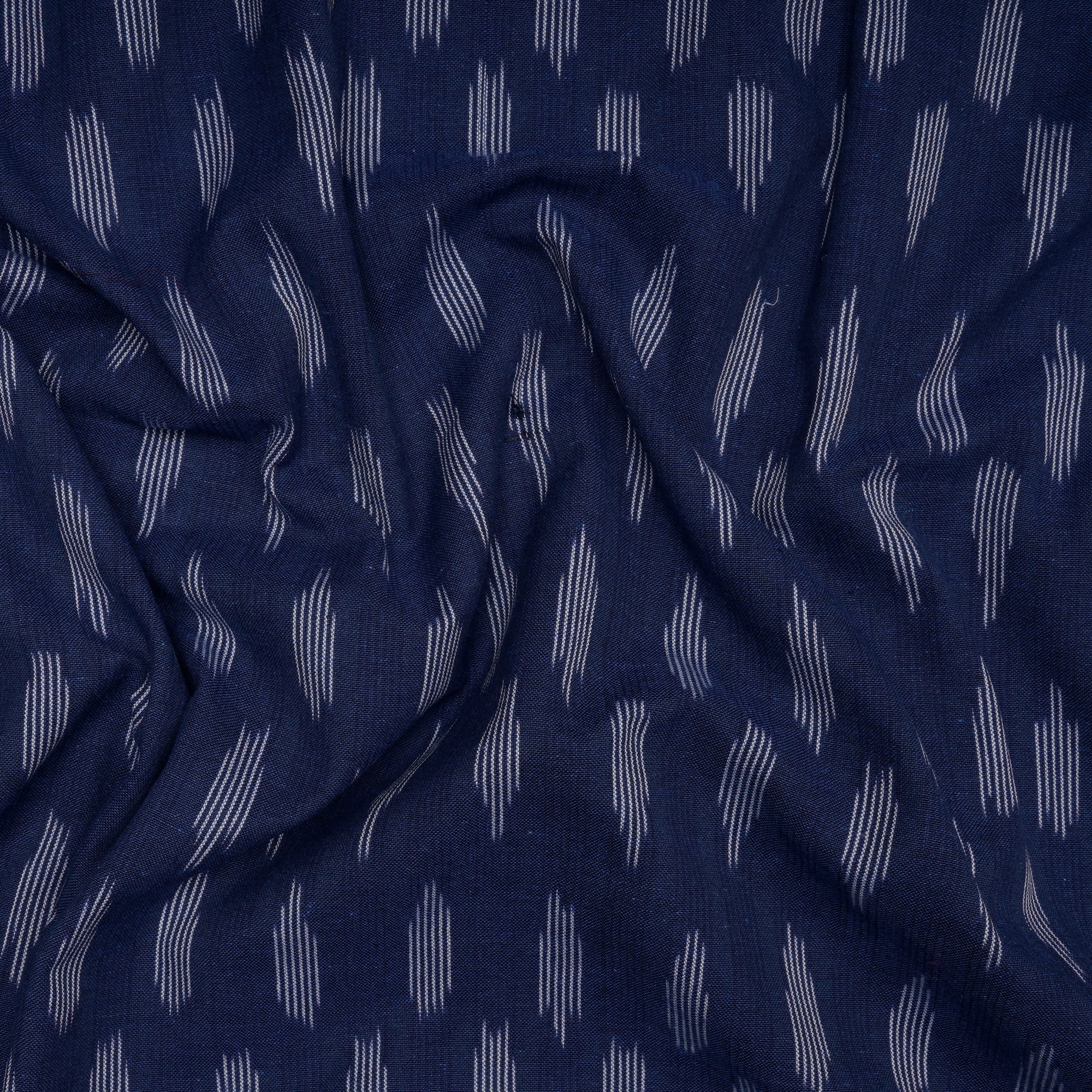 (Pre-Cut 2.00 Mtr) Blue Washed Woven Ikat Cotton Fabric