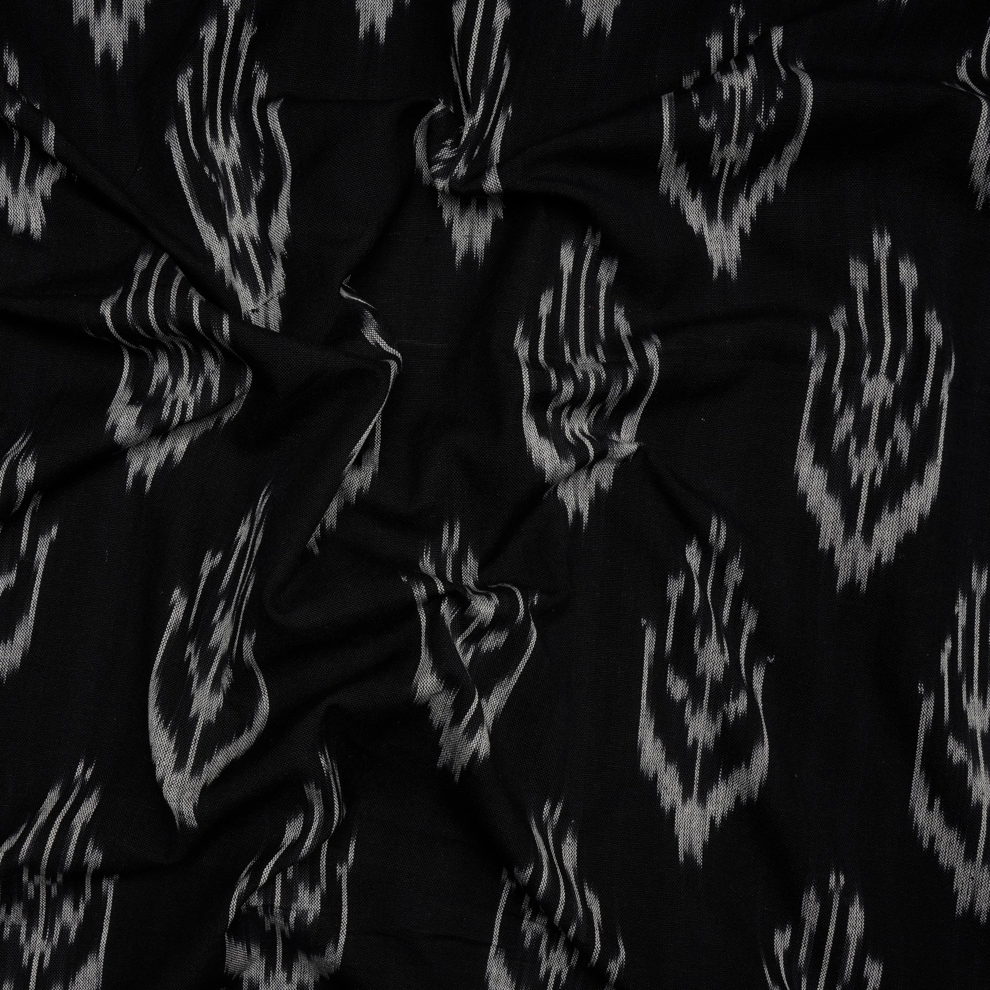 (Pre-Cut 2.00 Mtr) Black Woven Ikat Cotton Fabric